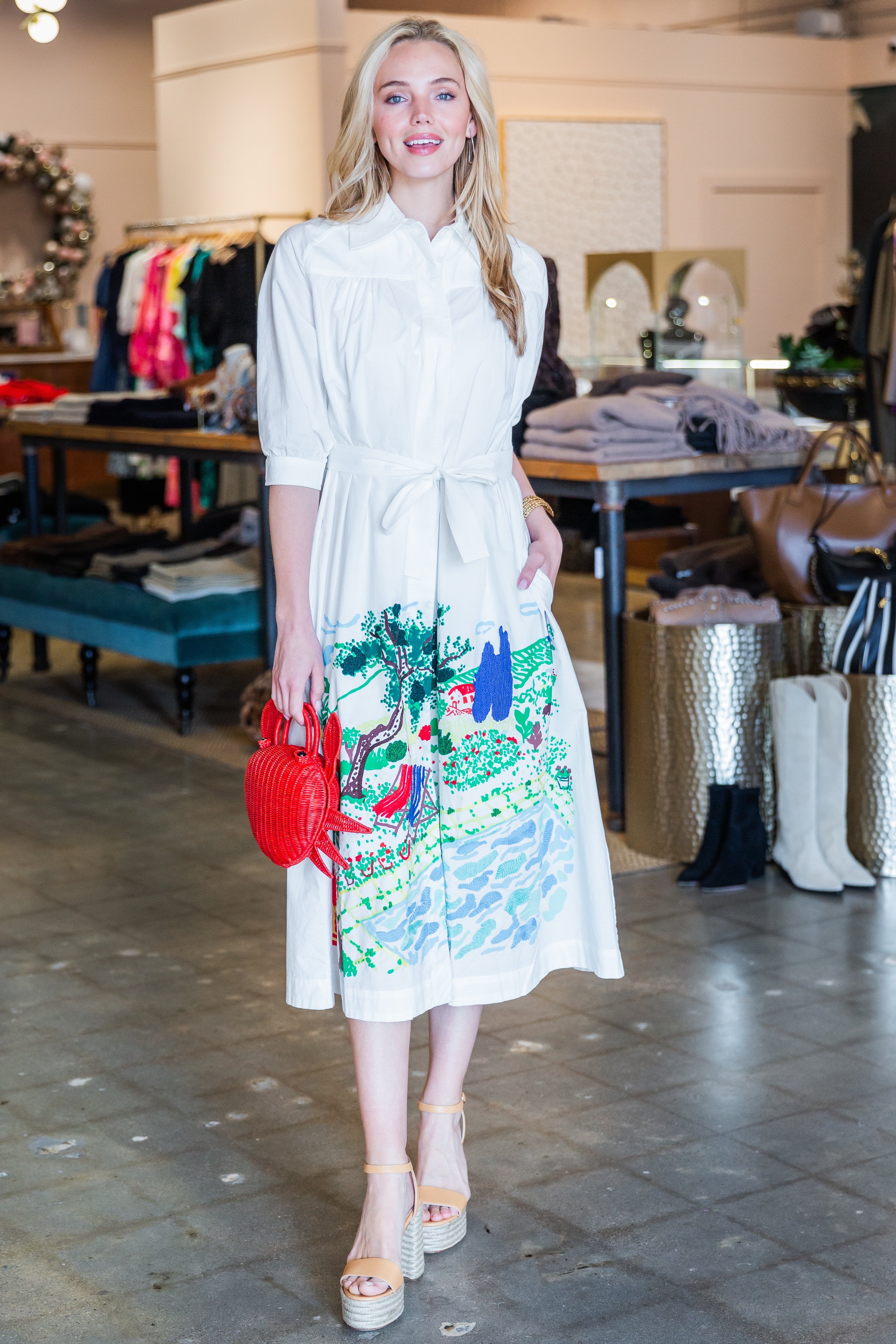 Printed Buttoned Shirt Dress - Pool Day