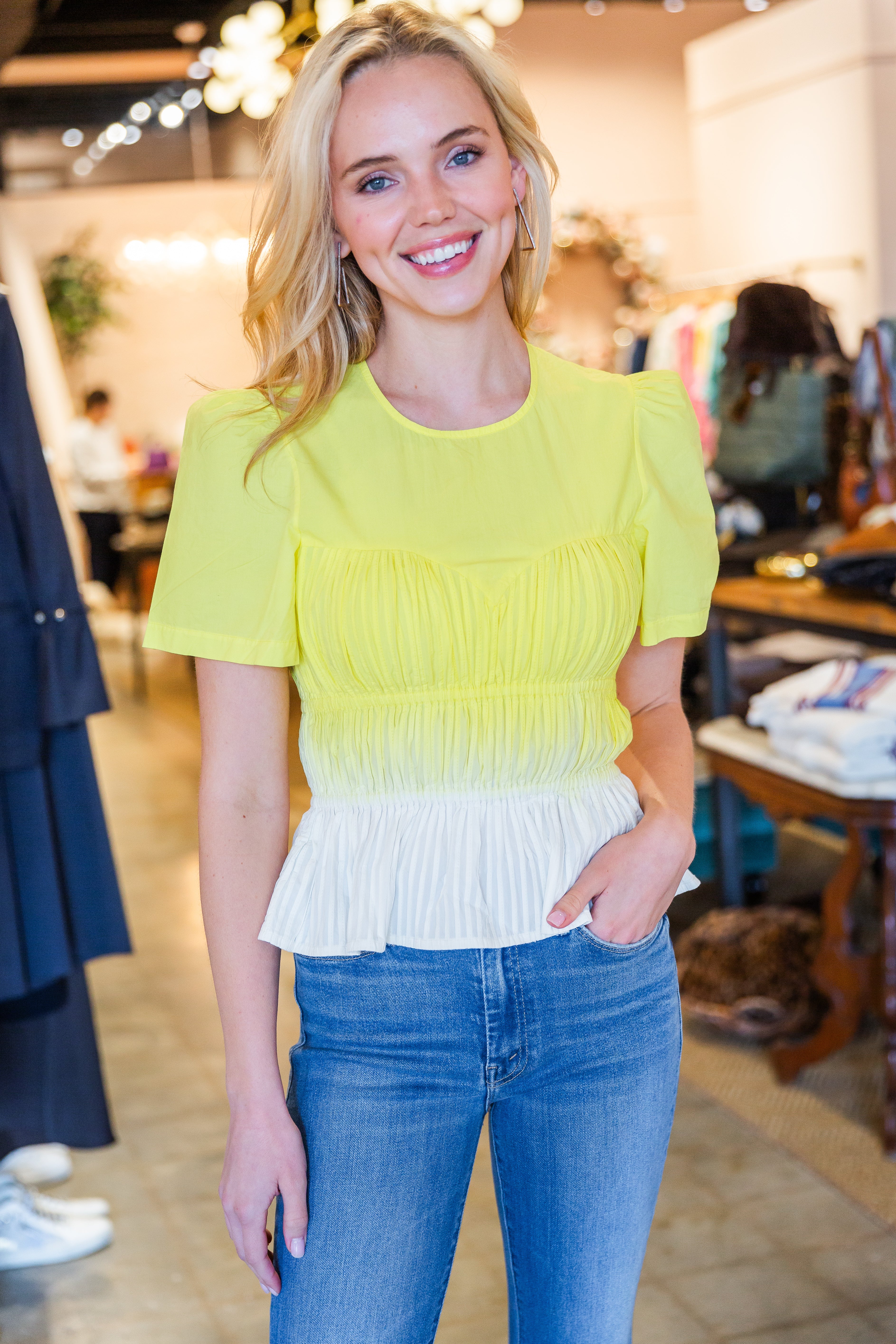 Dip Dyed Gathered Top - Jaune Citron