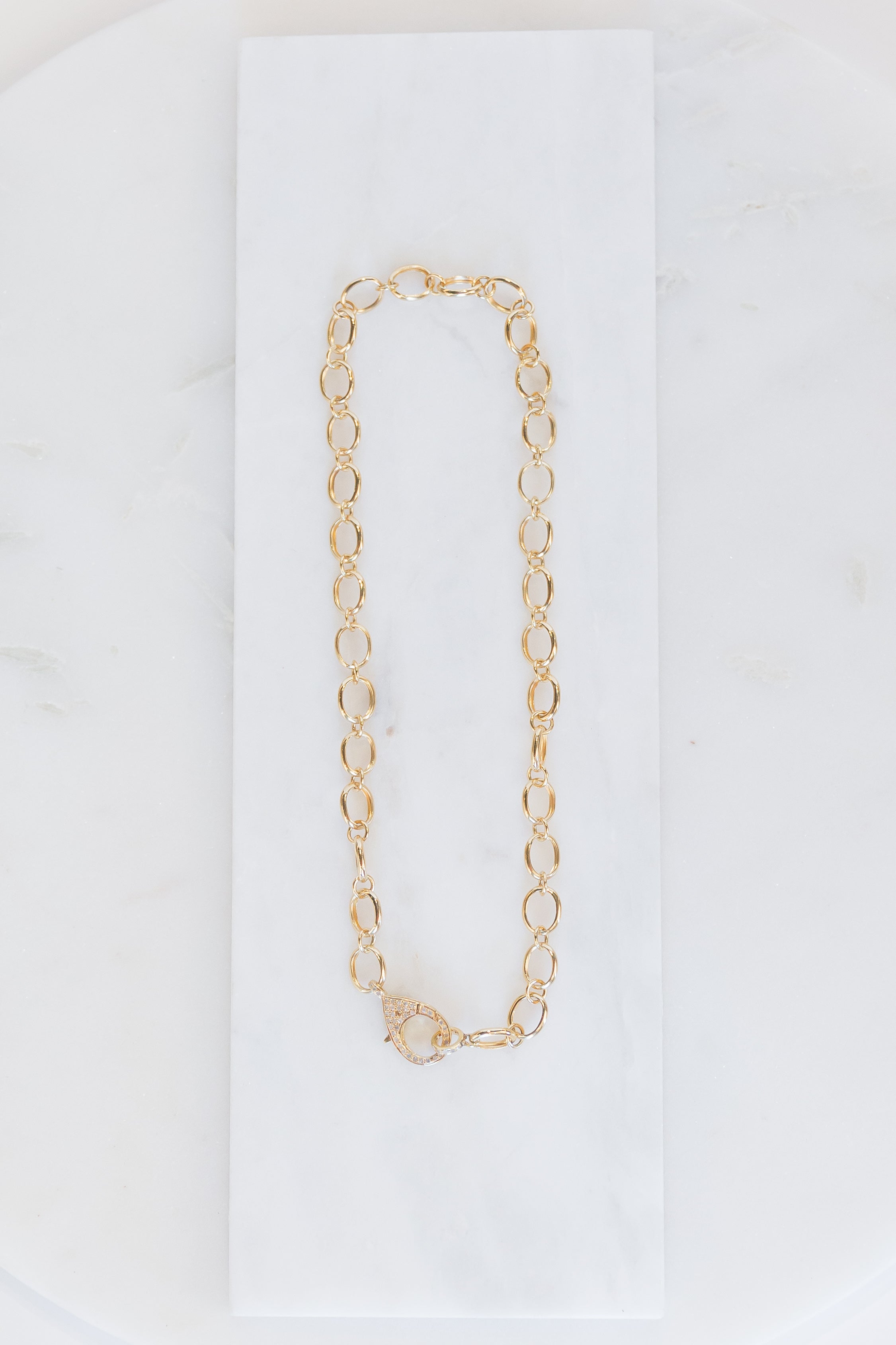 Round Chain Link Necklace w/ Pave Diamond Clasp (y10432b)