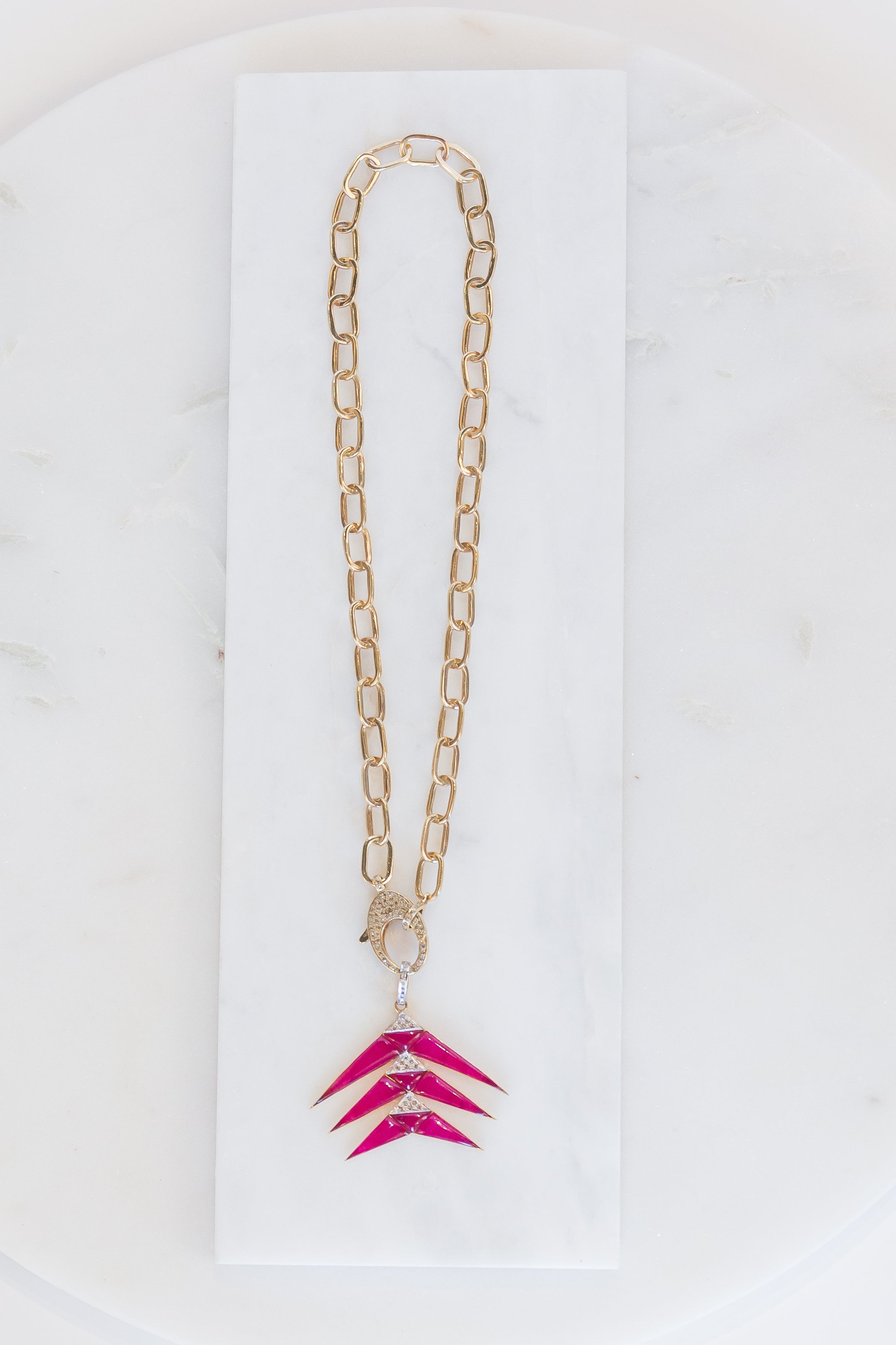 Pink Jade Tiered Arrow Pendant (y10374B)