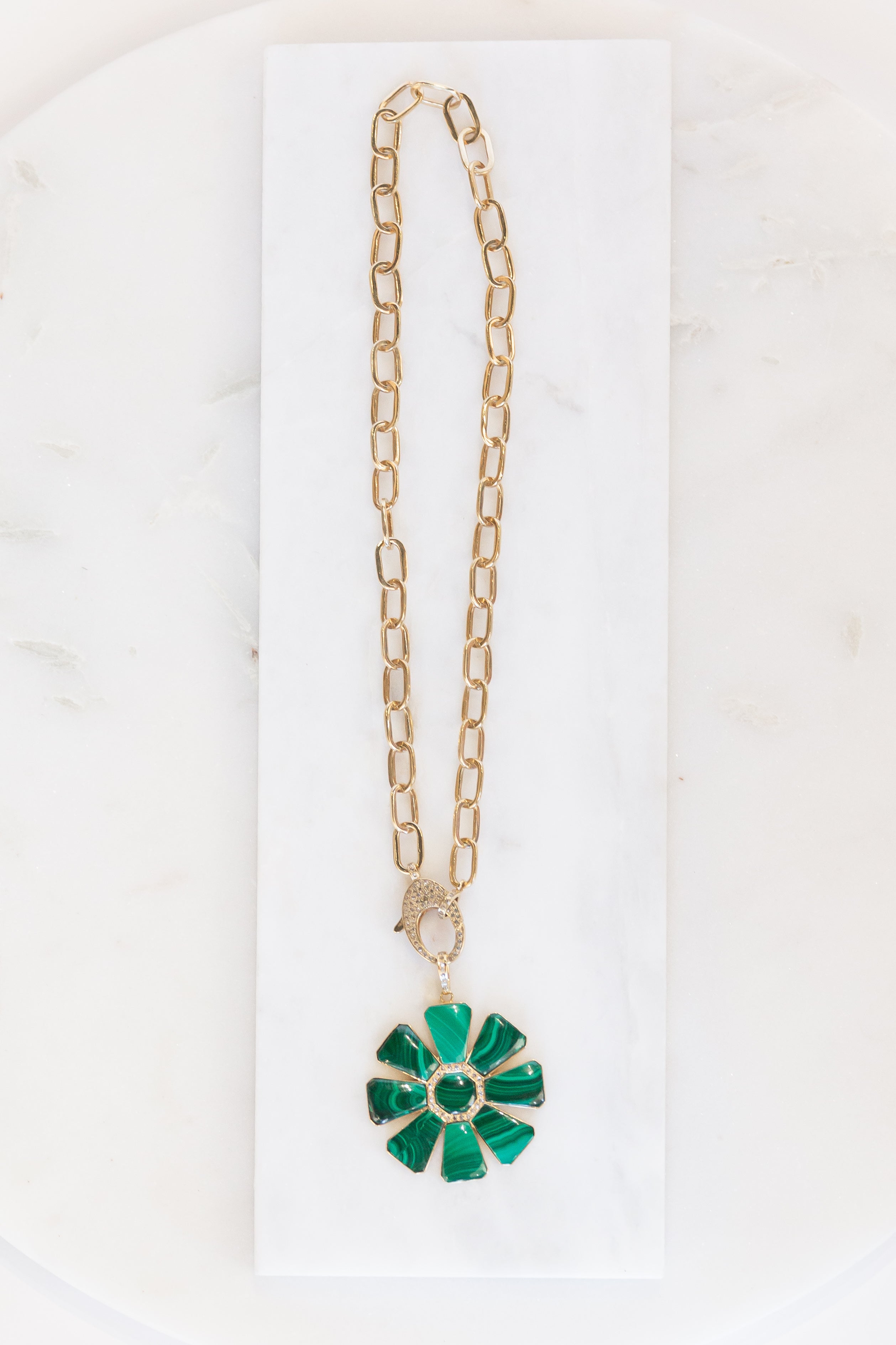 Malachite Flower Pendant (y10377B)