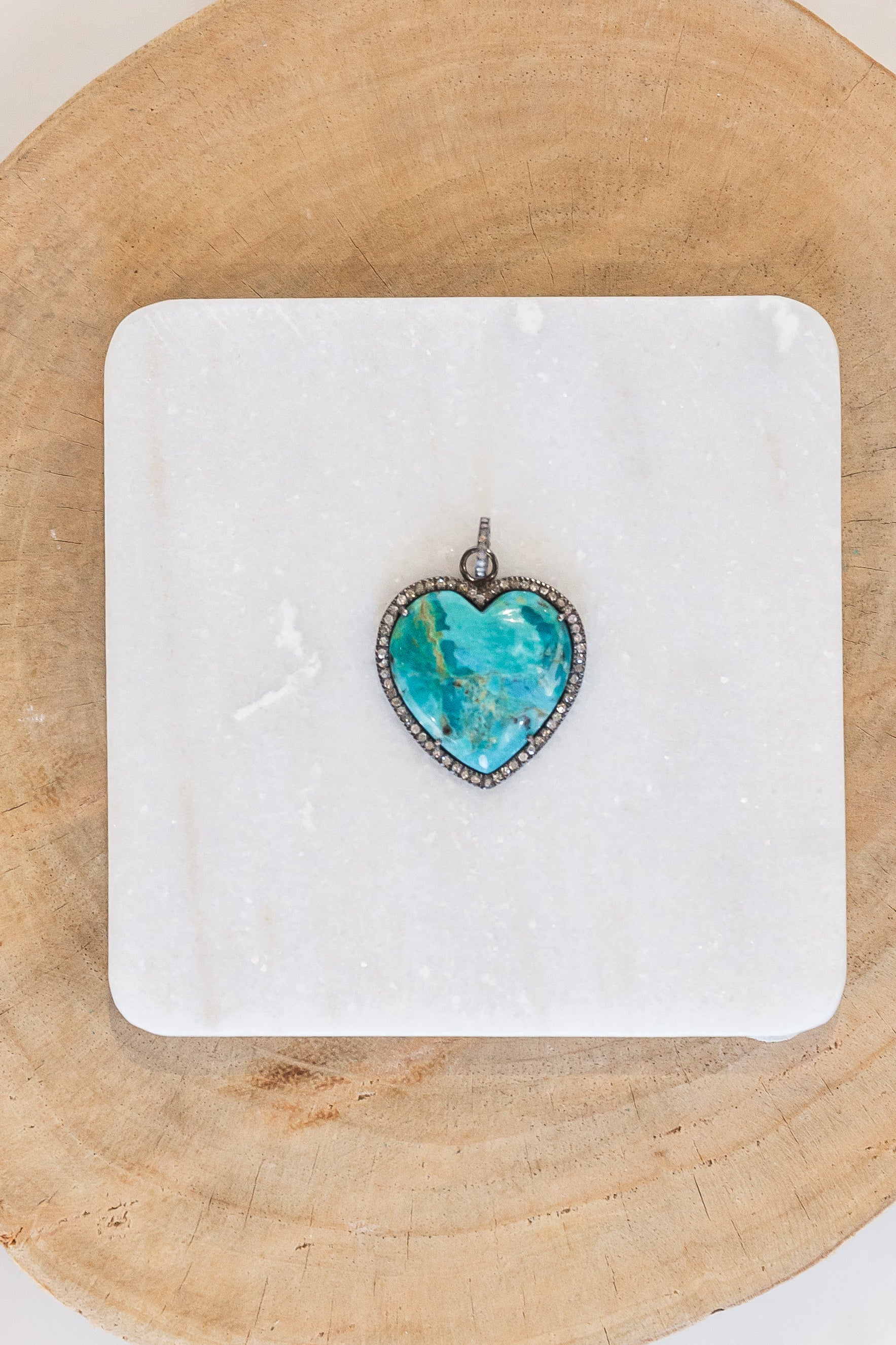 Small Turquoise Heart w/ Silver and Diamonds (Y9490B)