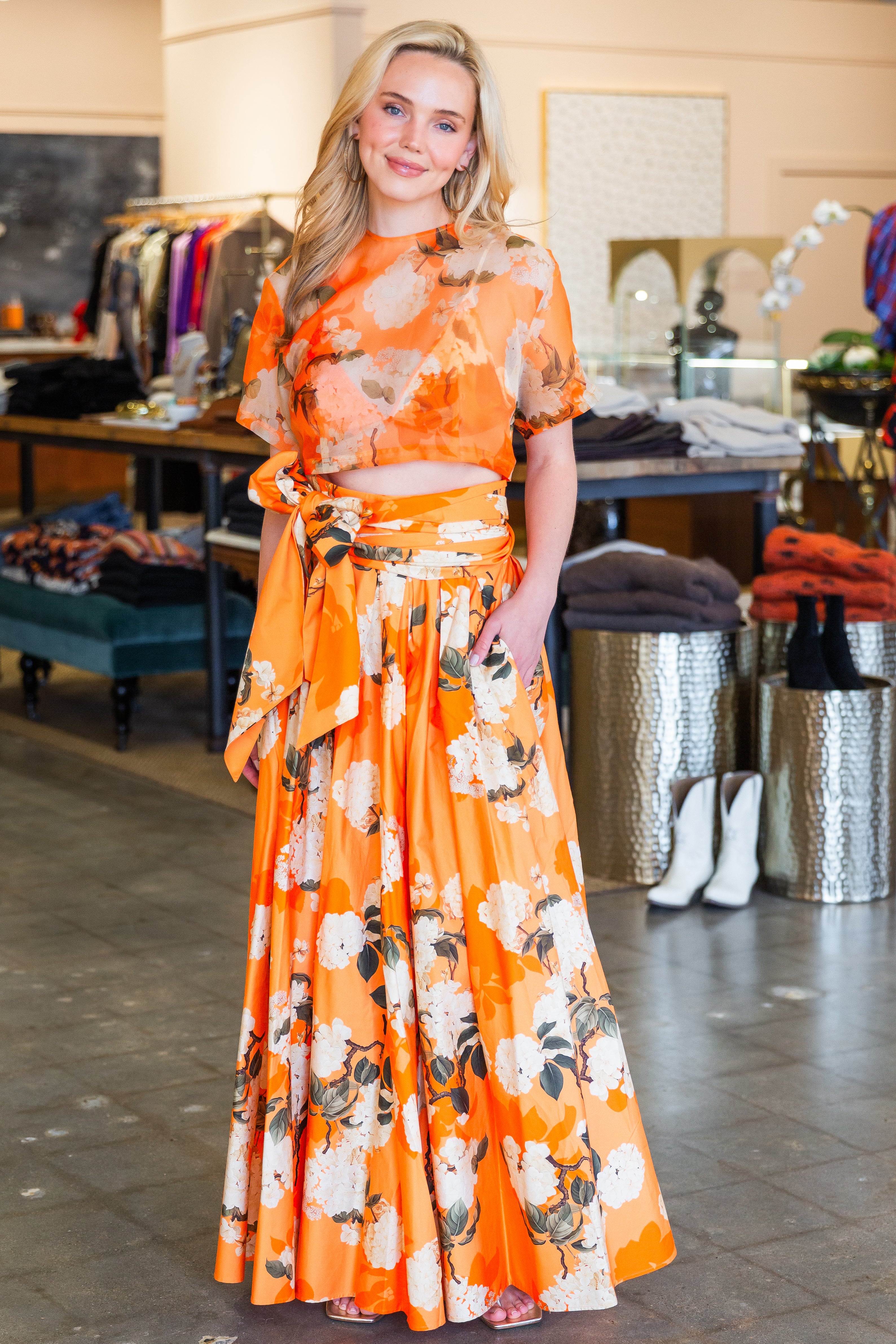 Valerie Maxi Skirt - Hydrangea Tangerine