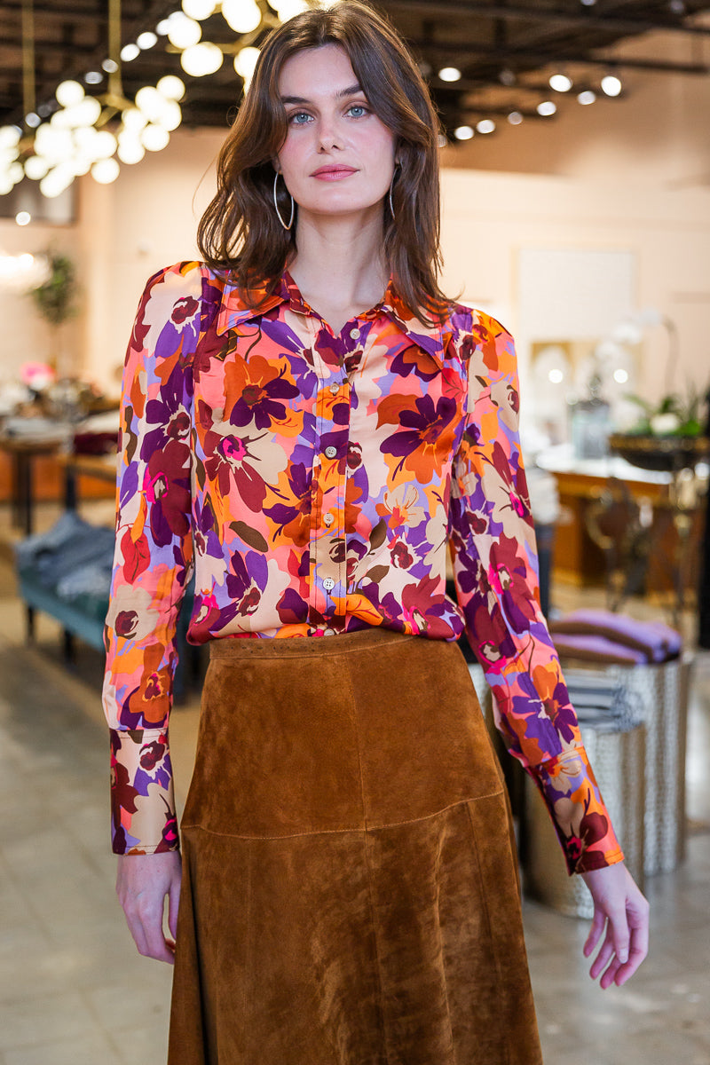 Box Pleat Shirt - Garnet Floral