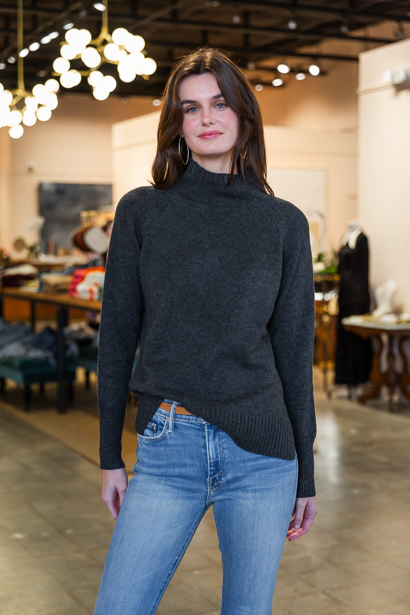 Marie Funnel Neck Sweater - Charcoal Cashmere