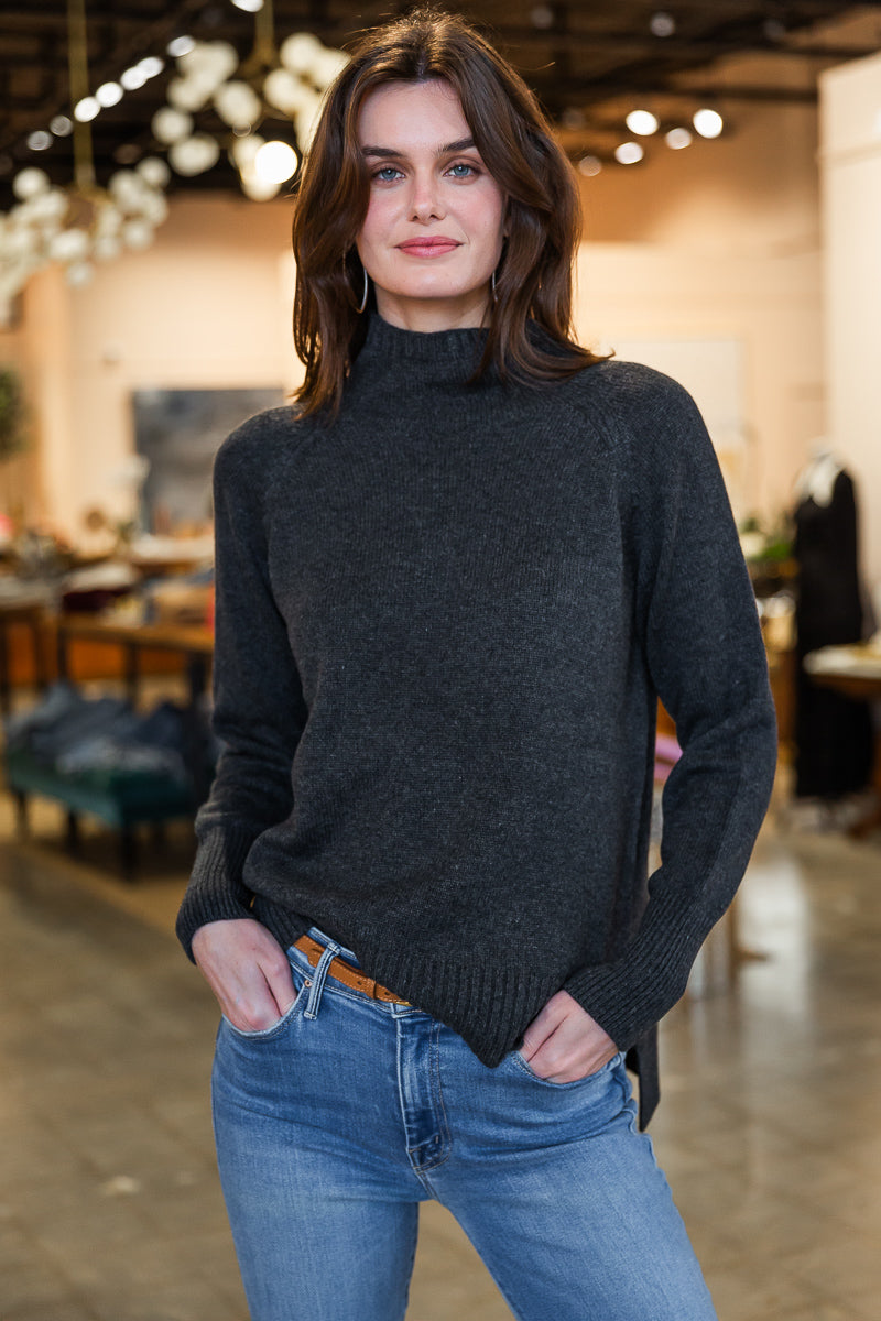 Marie Funnel Neck Sweater - Charcoal Cashmere