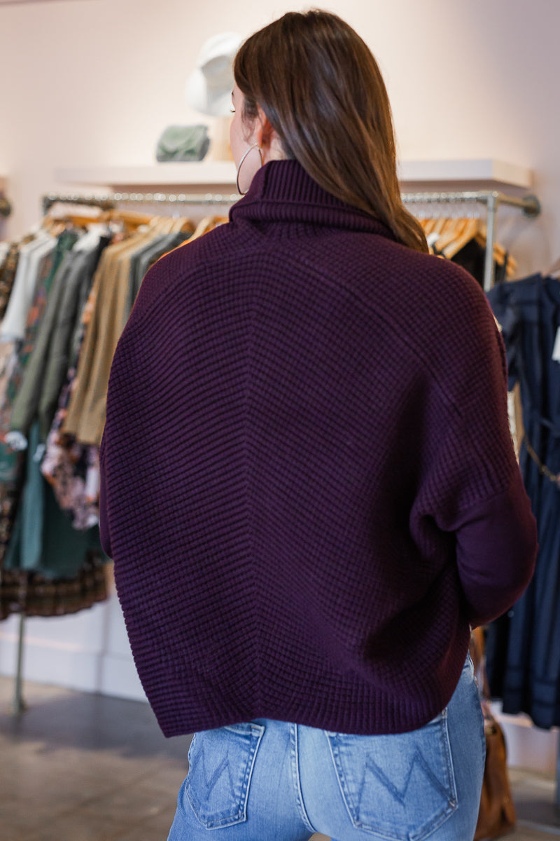 Waffle Stitch Cardigan - Eggplant