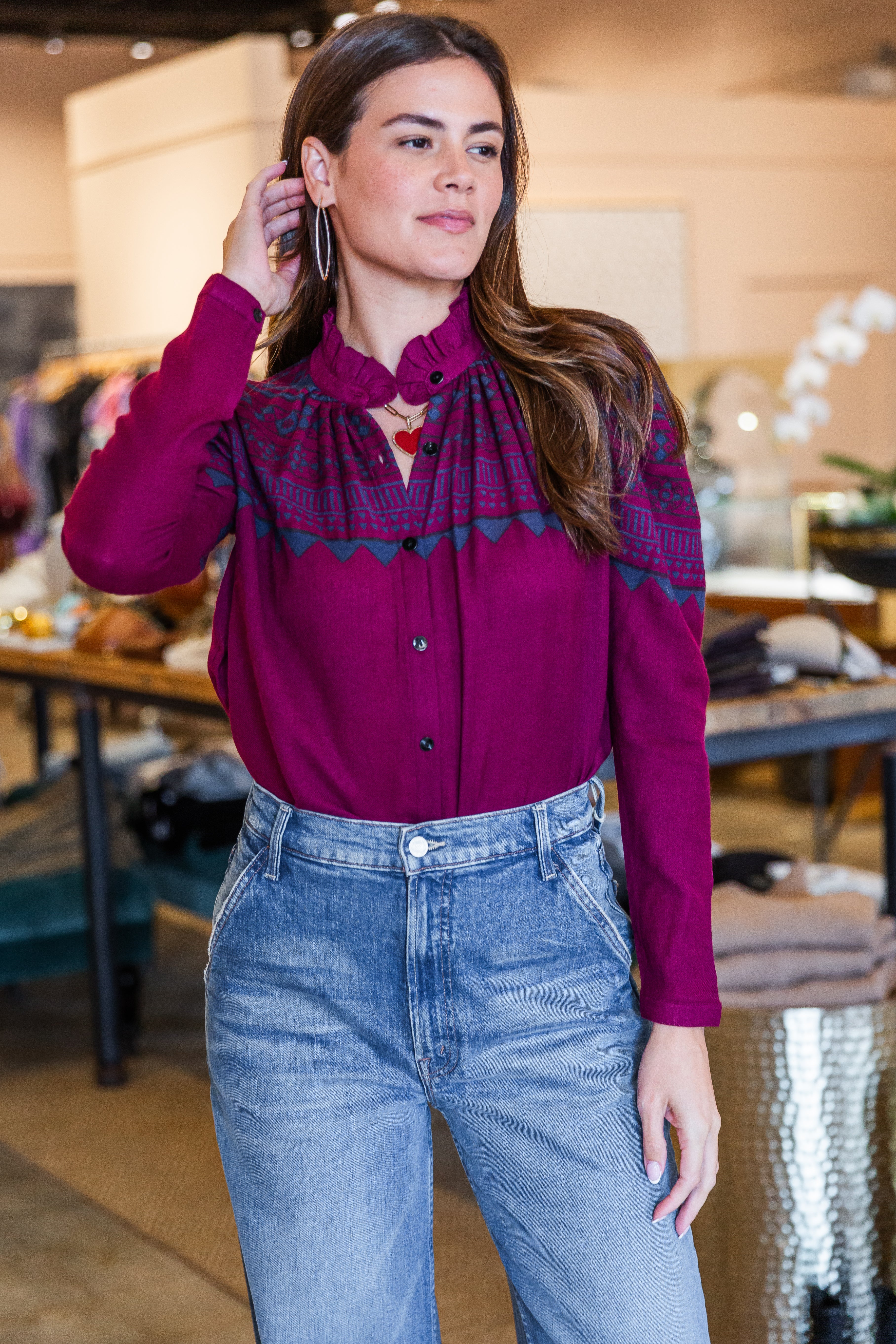 Artemis Plum Fairisle Shirt - Red Plum