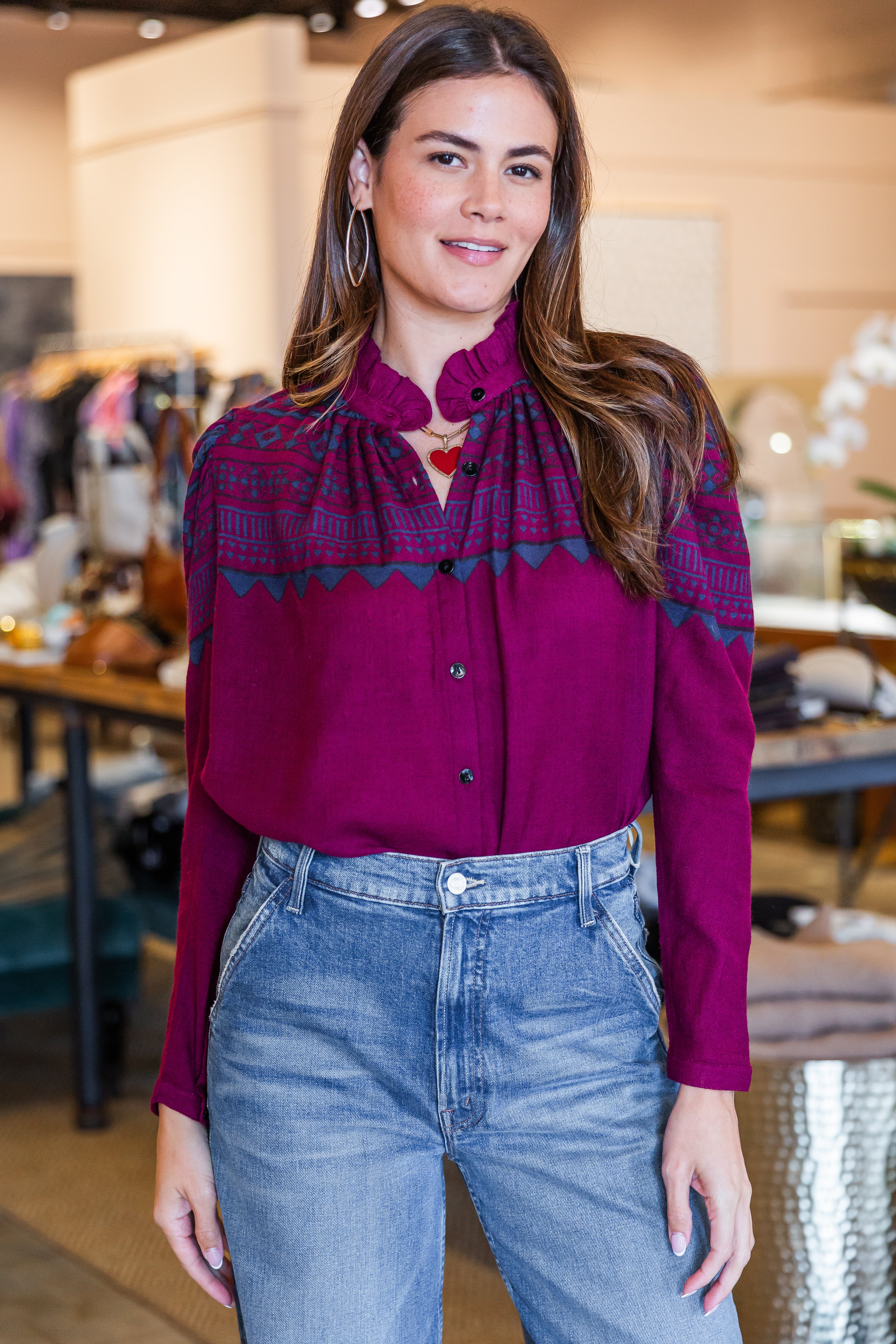 Artemis Plum Fairisle Shirt - Red Plum