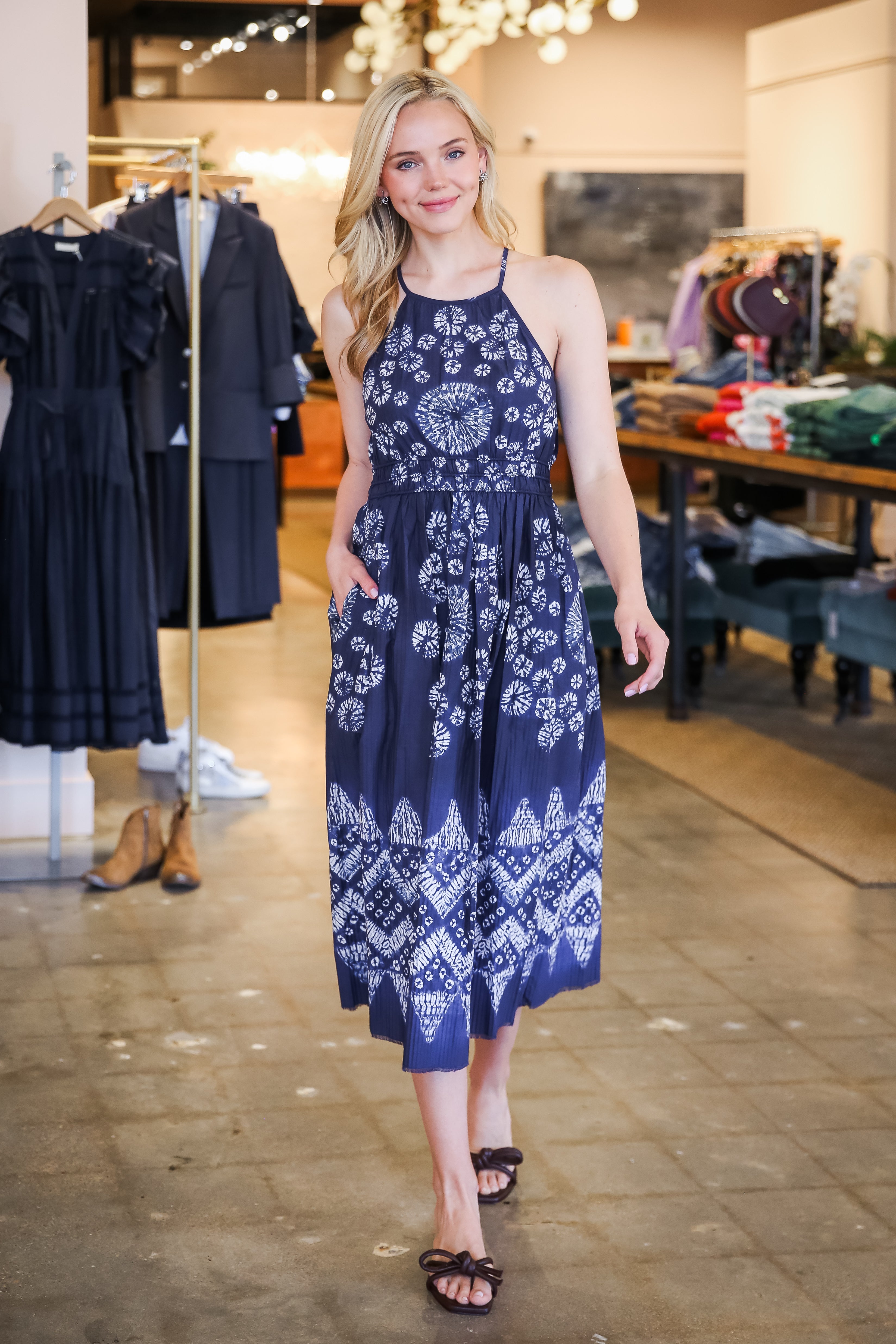 Yana Tie Dye Tank Dress - Navy