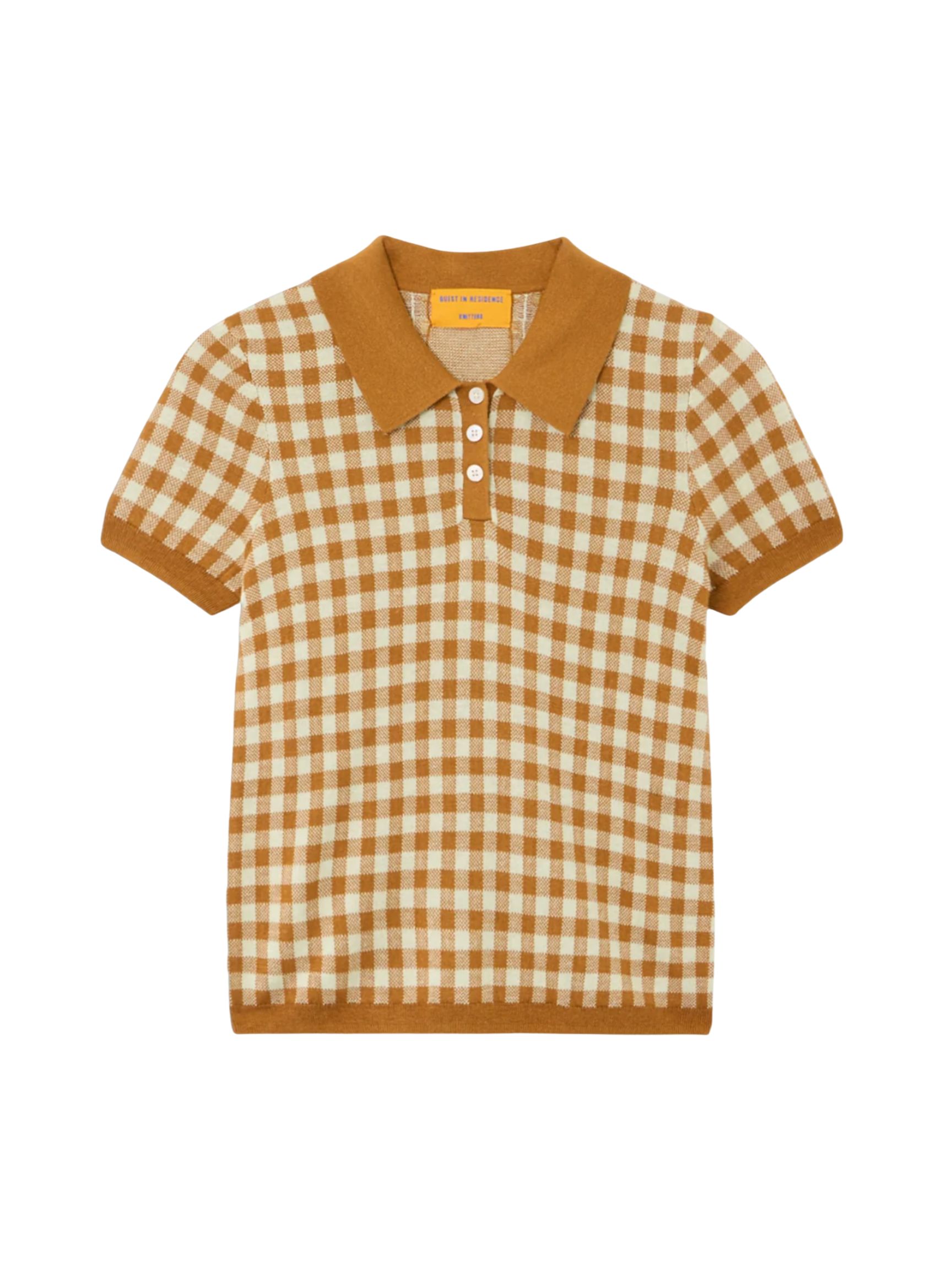 Gingham Shrunken Polo - Suede/Limewash
