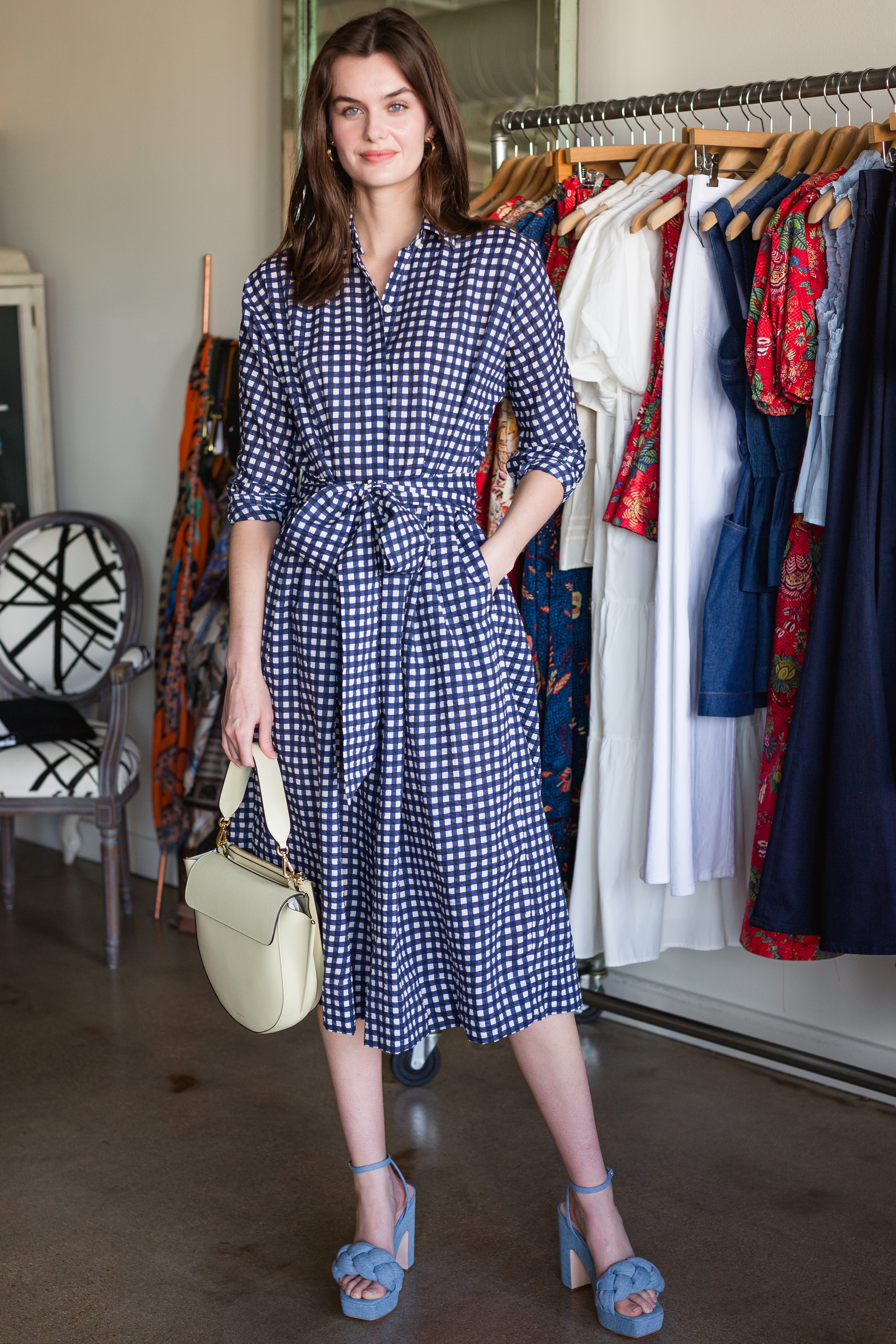 Kimono Shirtwaist Dress-Navy/Ivory