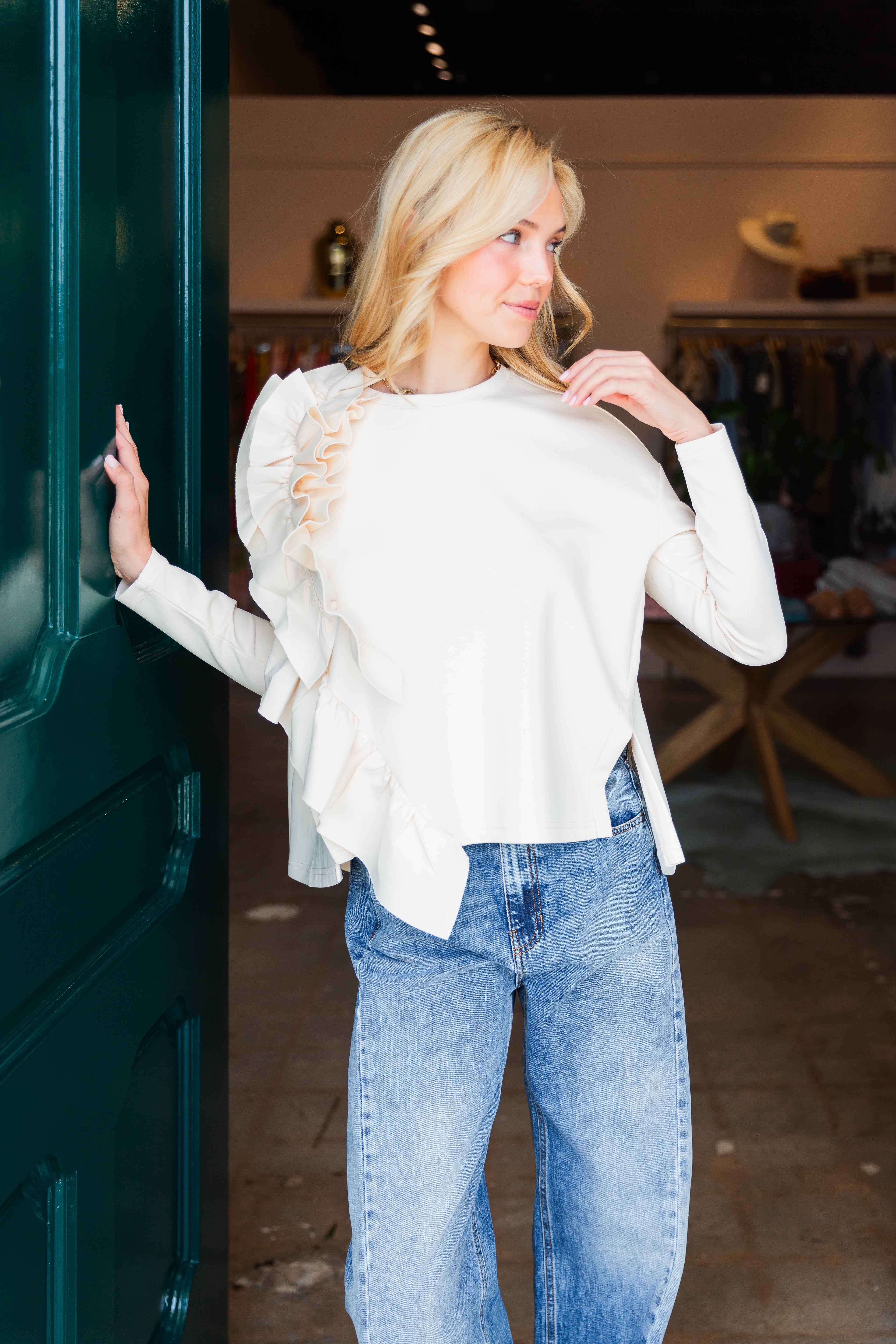 Long Sleeve Ruffle - Ivory