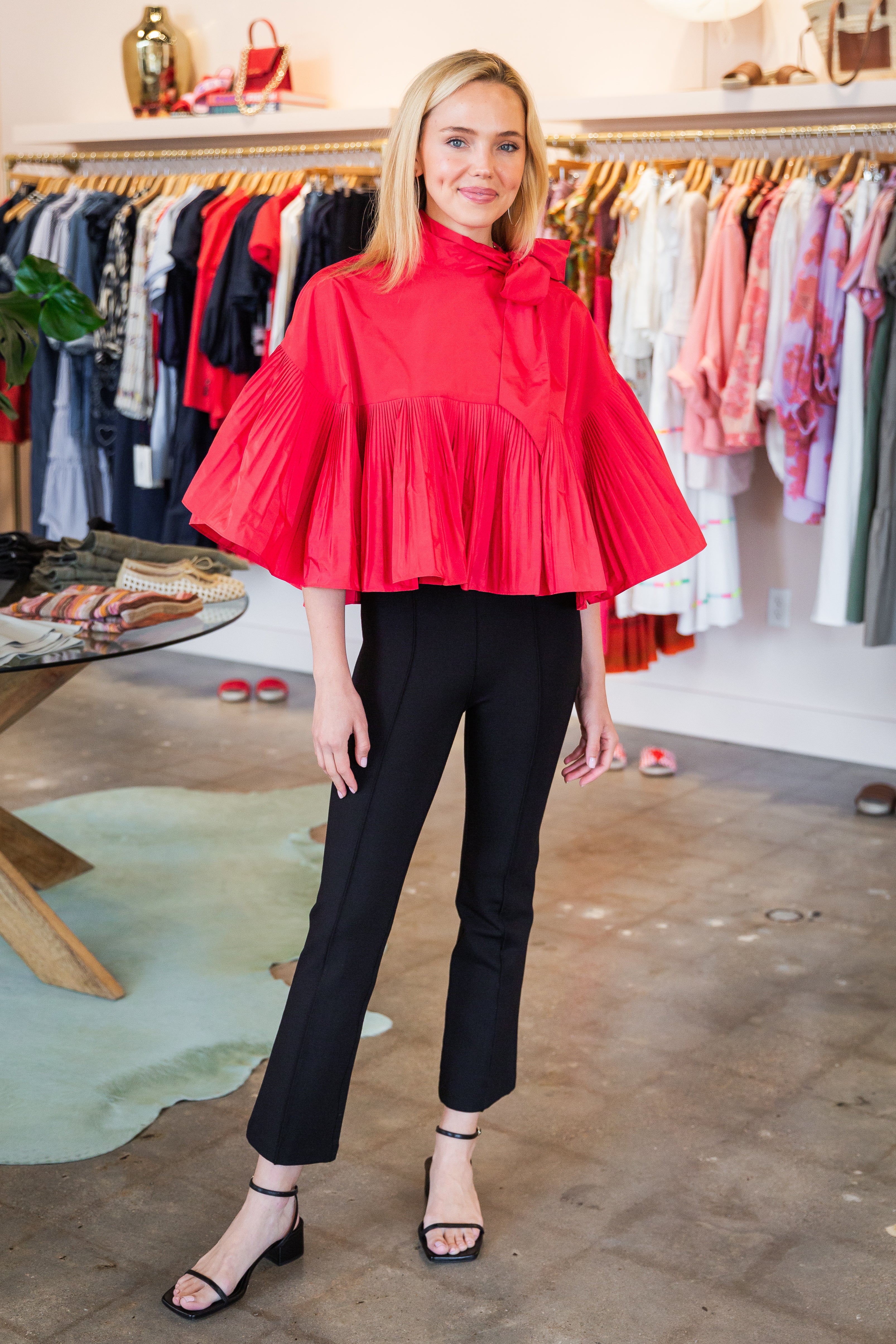 Ruffle Cape Top - Red