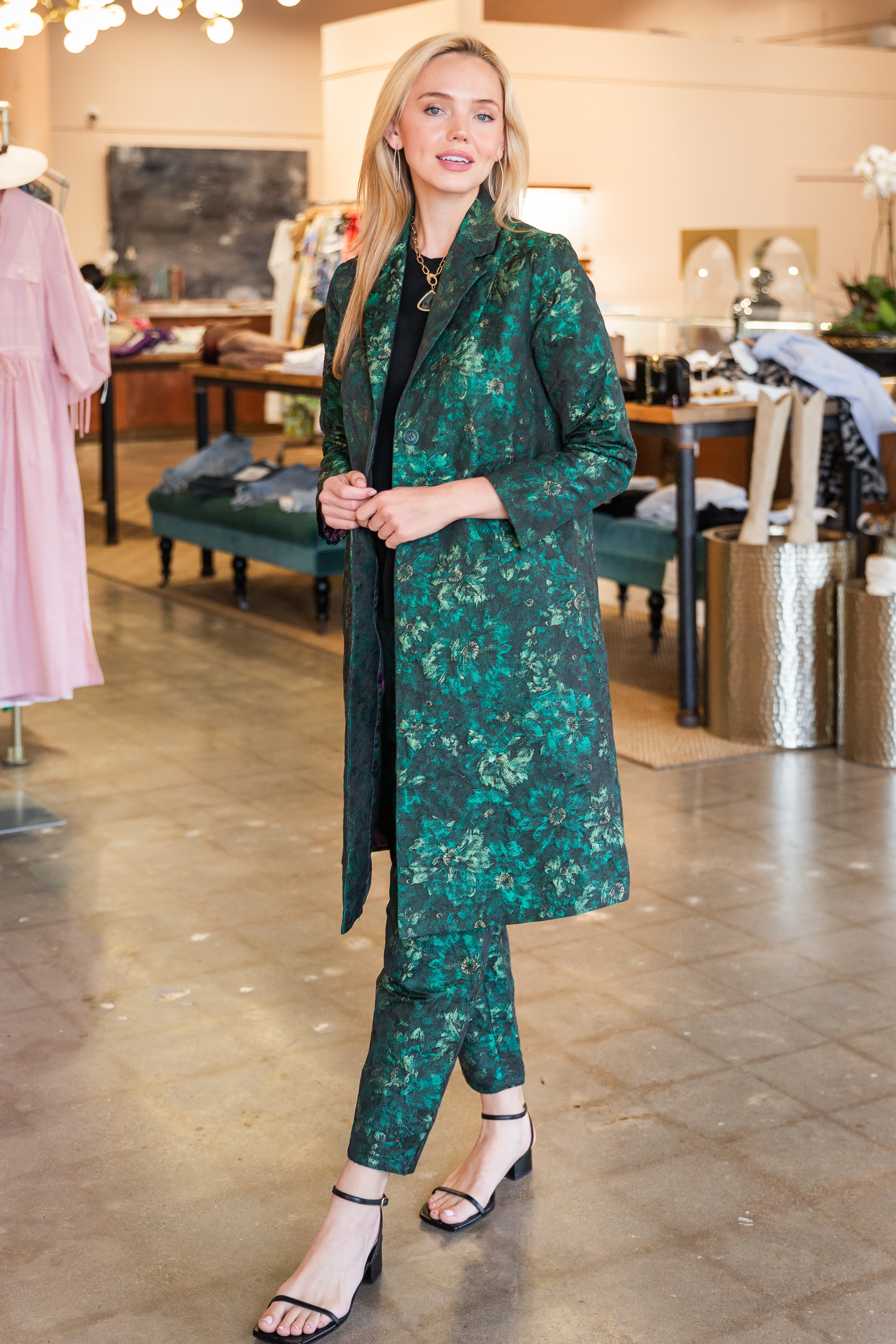 Floral Print Coat - Green