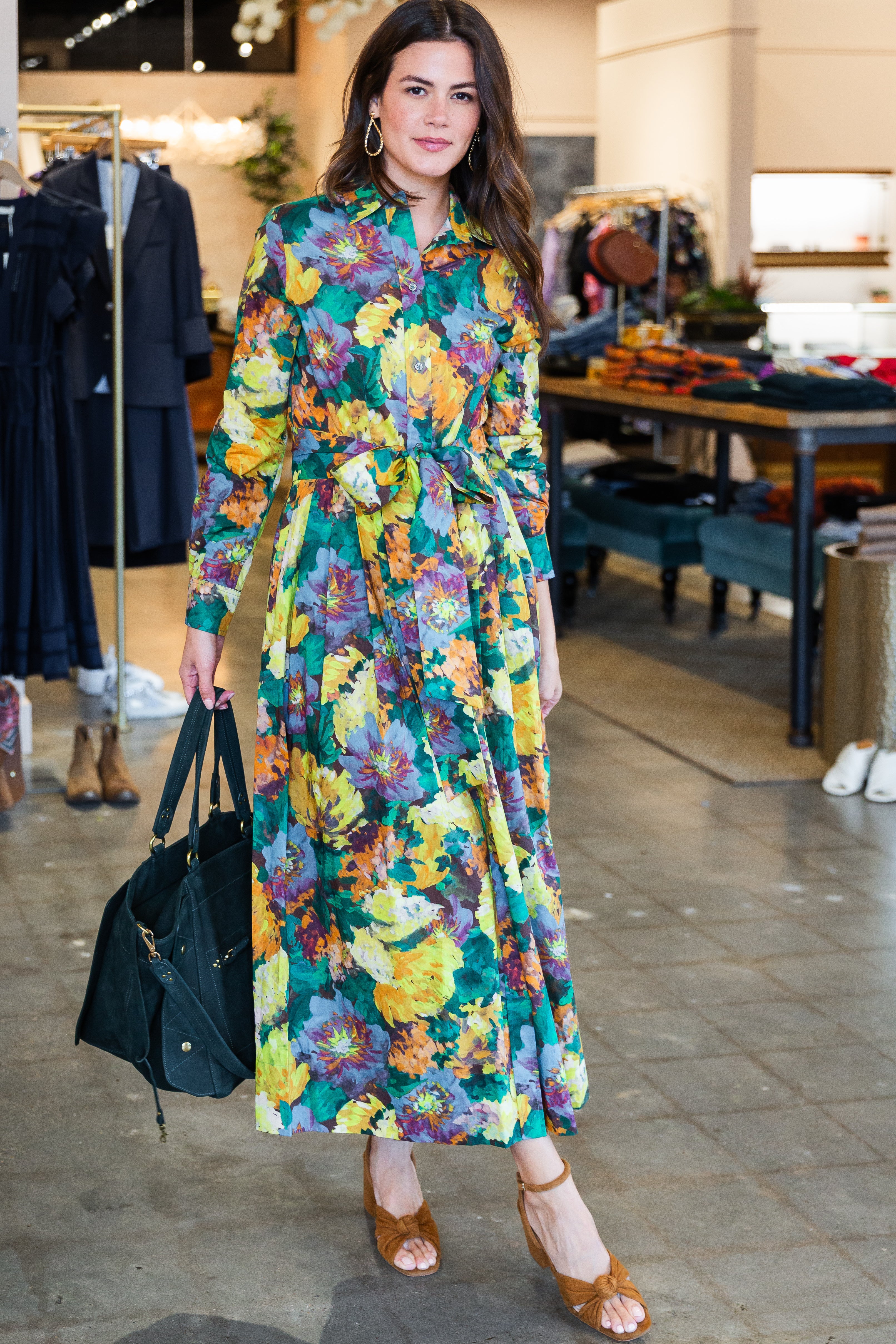 Classic Shirtwaist Maxi Dress - Multi Artists Bouquet