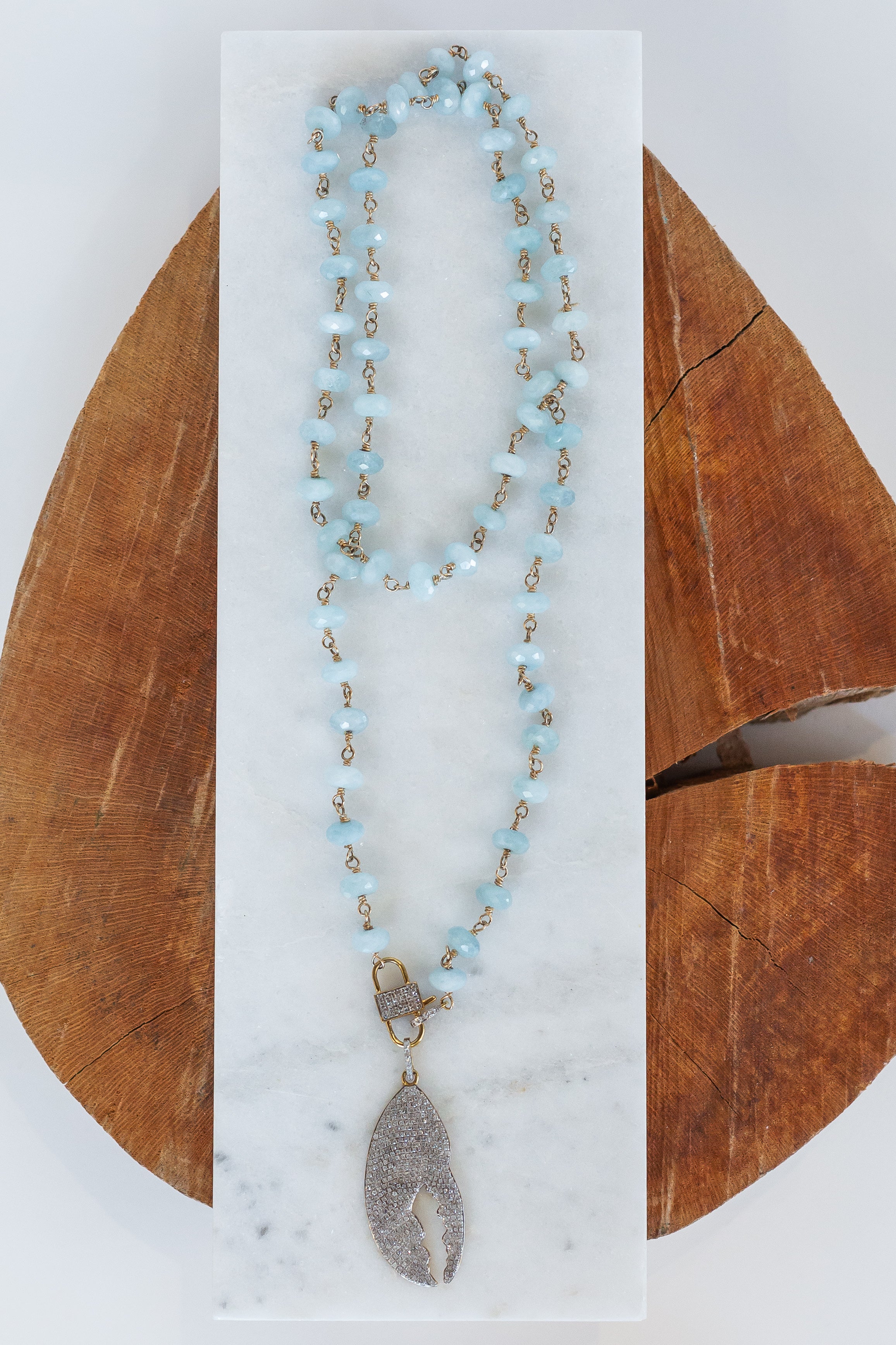 Long Beaded Aquamarine Necklace (y9462B)