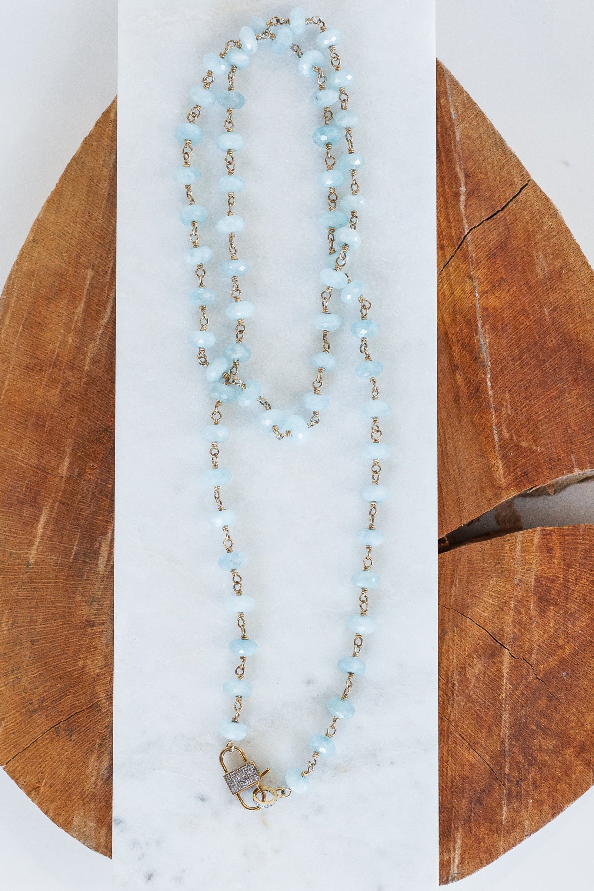 Long Beaded Aquamarine Necklace (y9462B)