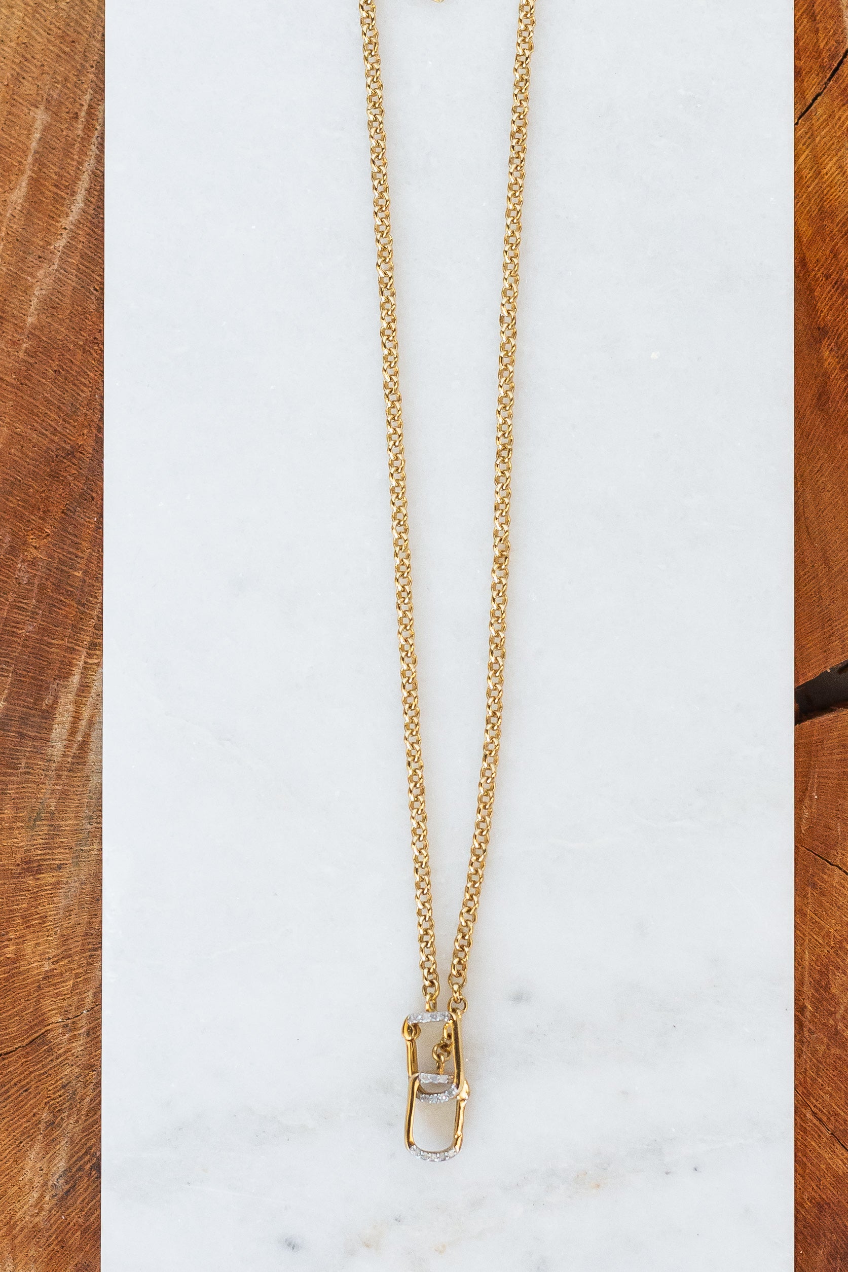 Gold Chain Necklace w/ Double Square Clasps (y10033b)