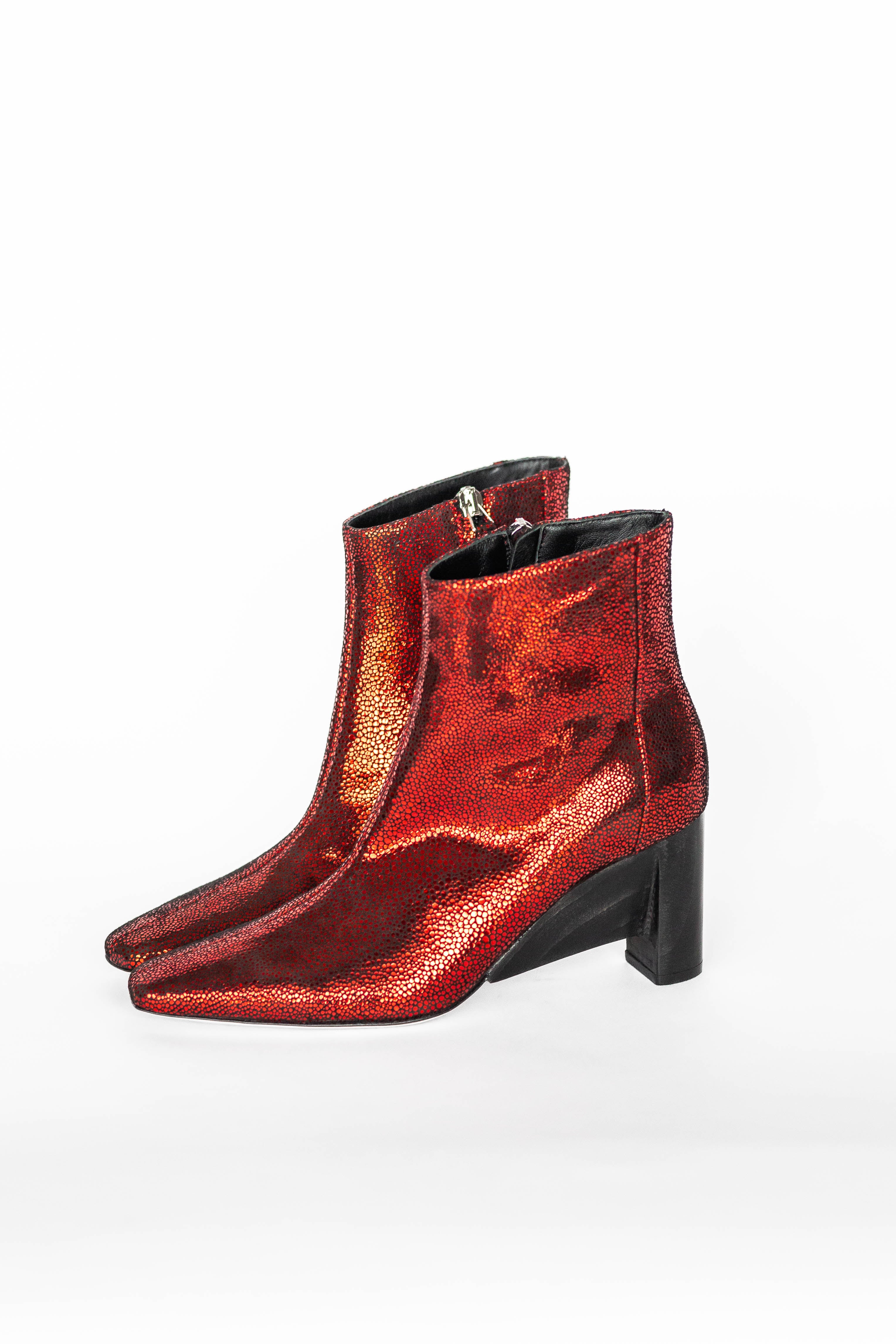 Lia Boot-Metallic Suede Speckle Red/Black
