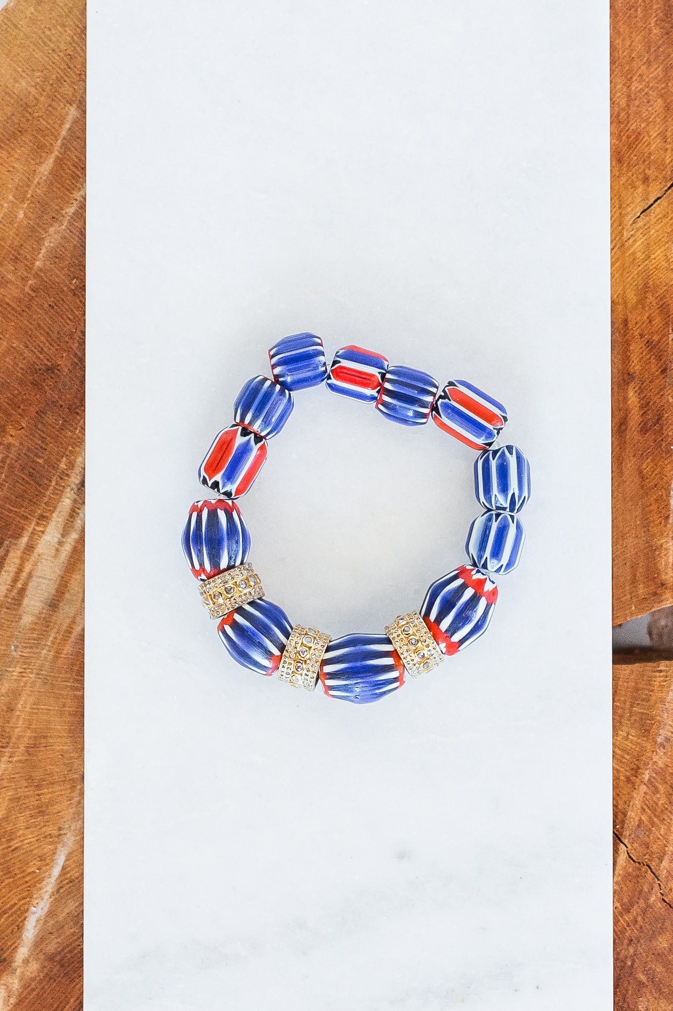 Navy and Red African Beaded Bracelet (y10112b)