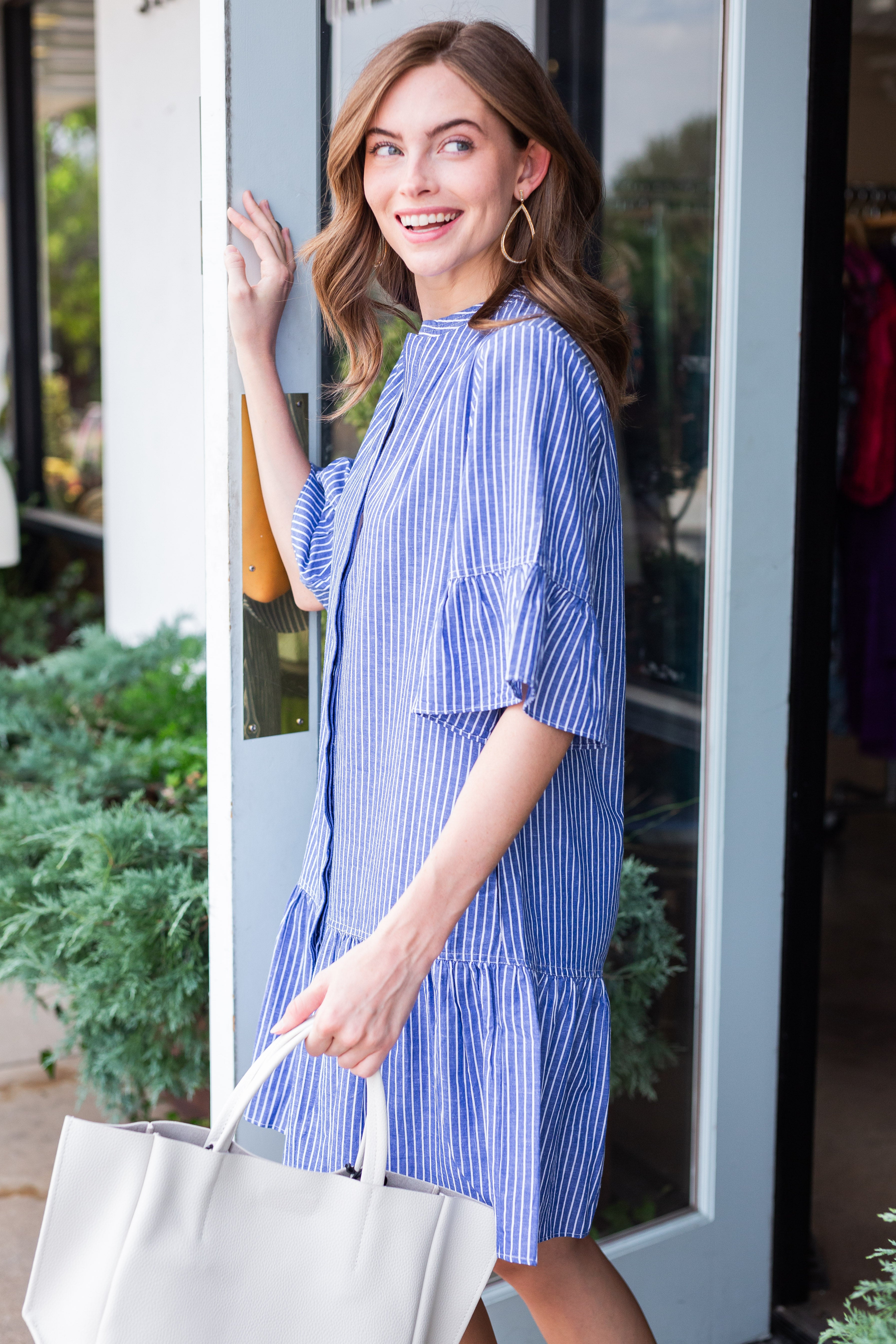 Amanda Dress Stripe - Lunar Blue
