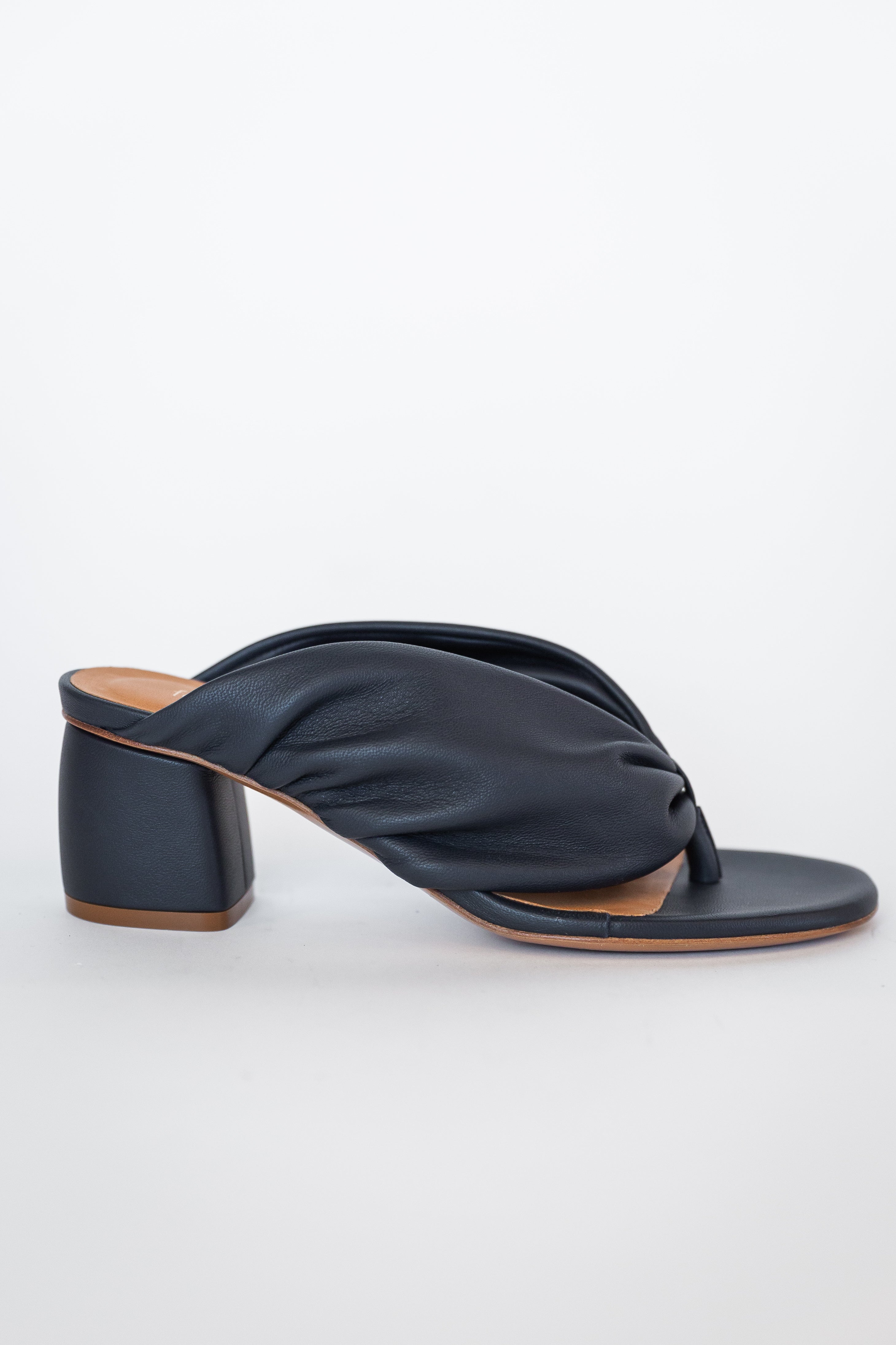 Nappa Leather Heeled Thong Sandals - Notte