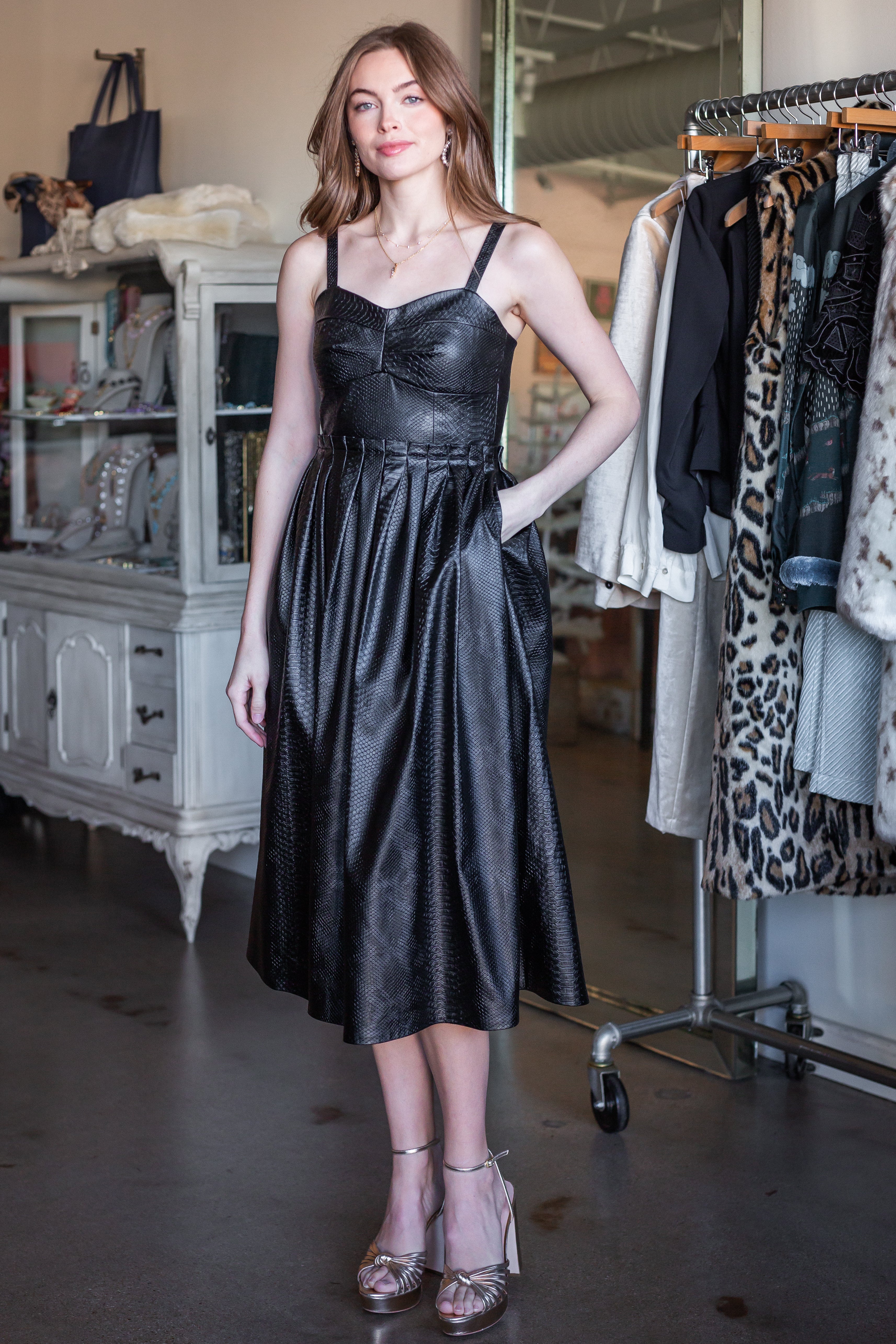 Vilma Vegan Leather Dress - Black