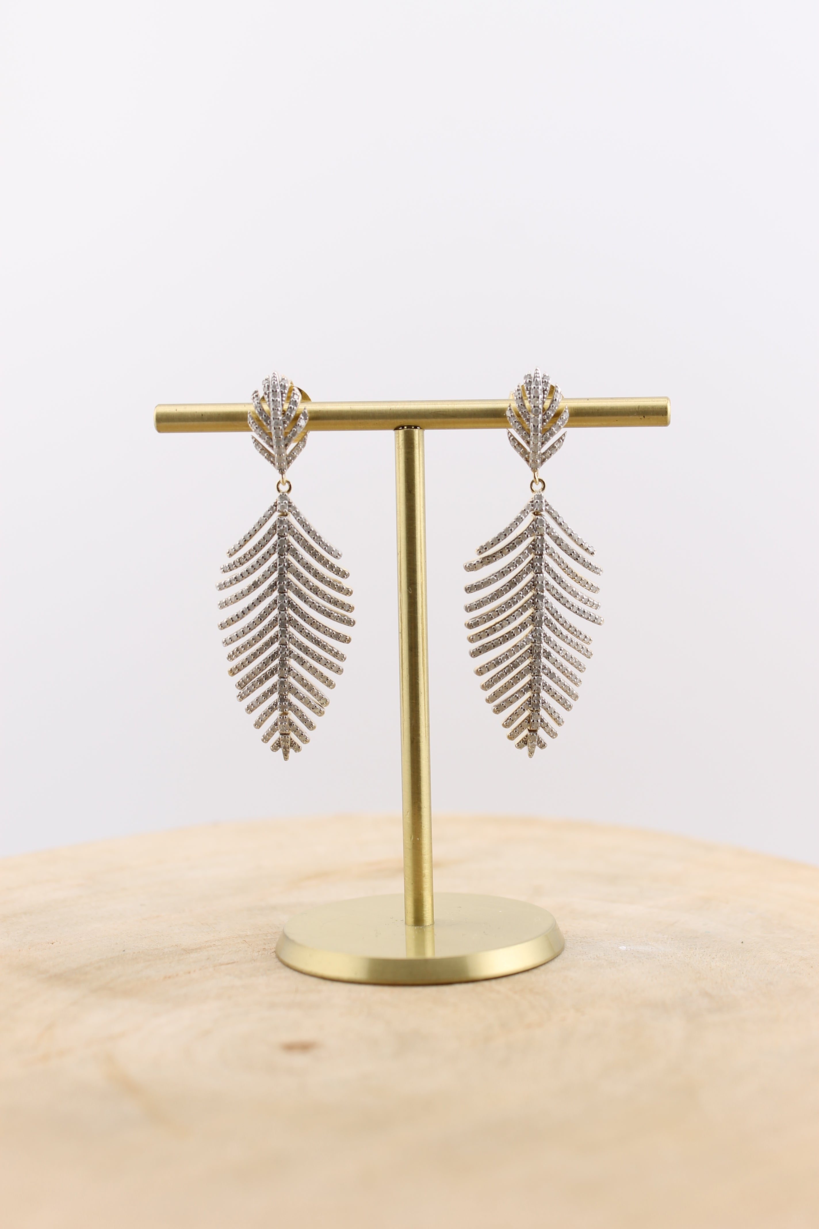 Small Pave Diamond Feather Earrings (Y10964B)