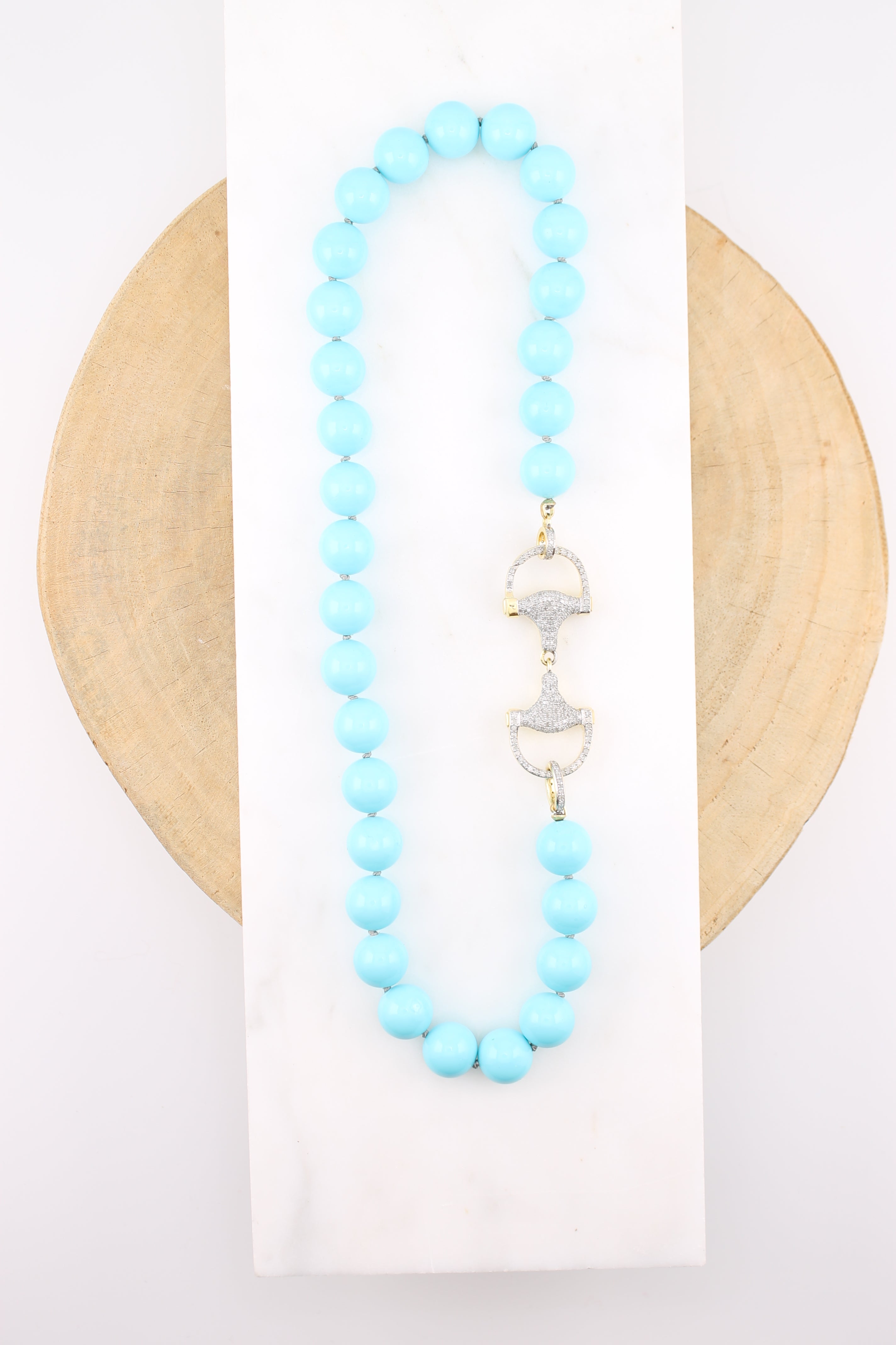Turquoise Blue Mother of Pearl Necklace (y10883B)