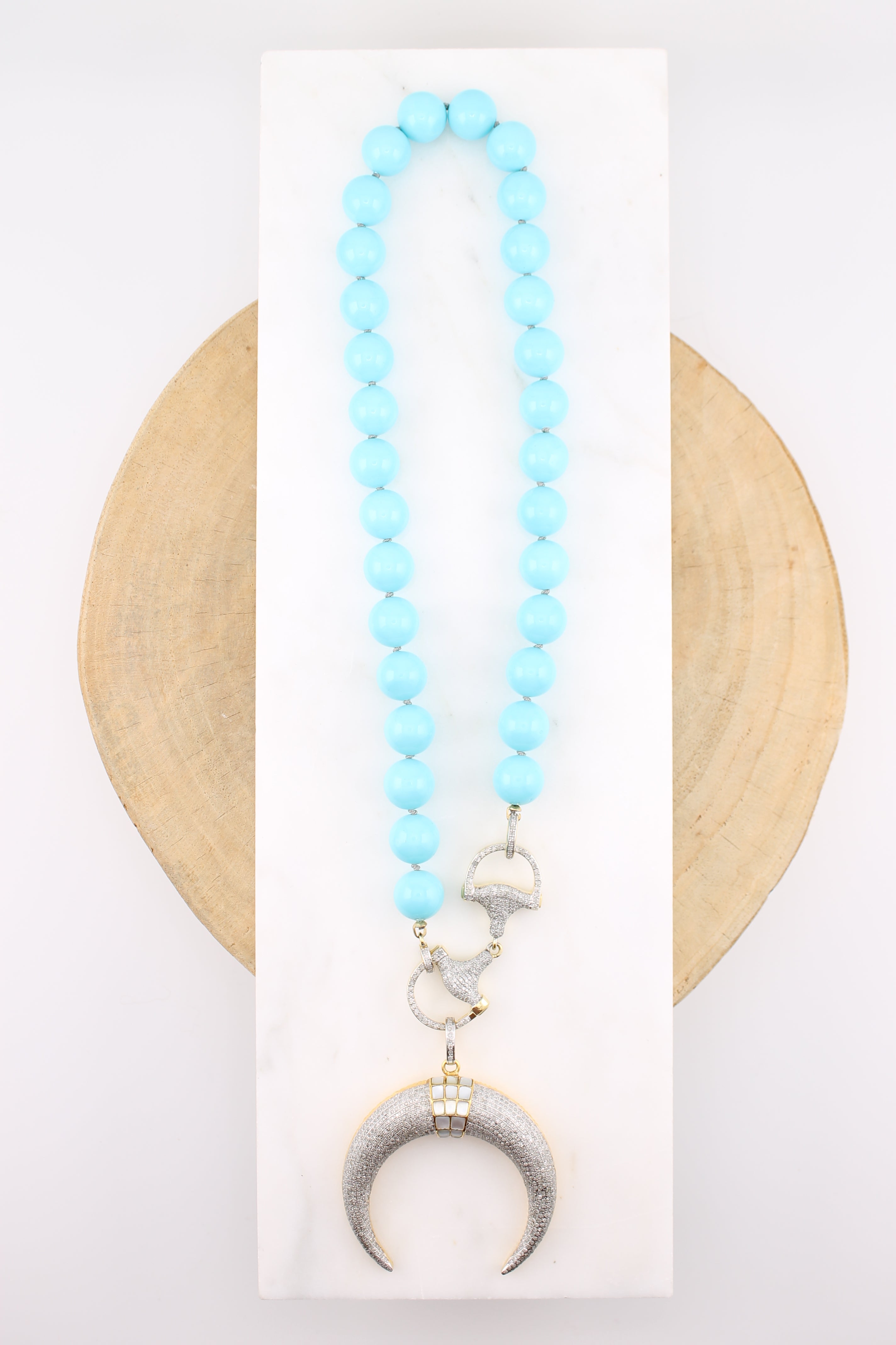 Turquoise Blue Mother of Pearl Necklace (y10883B)