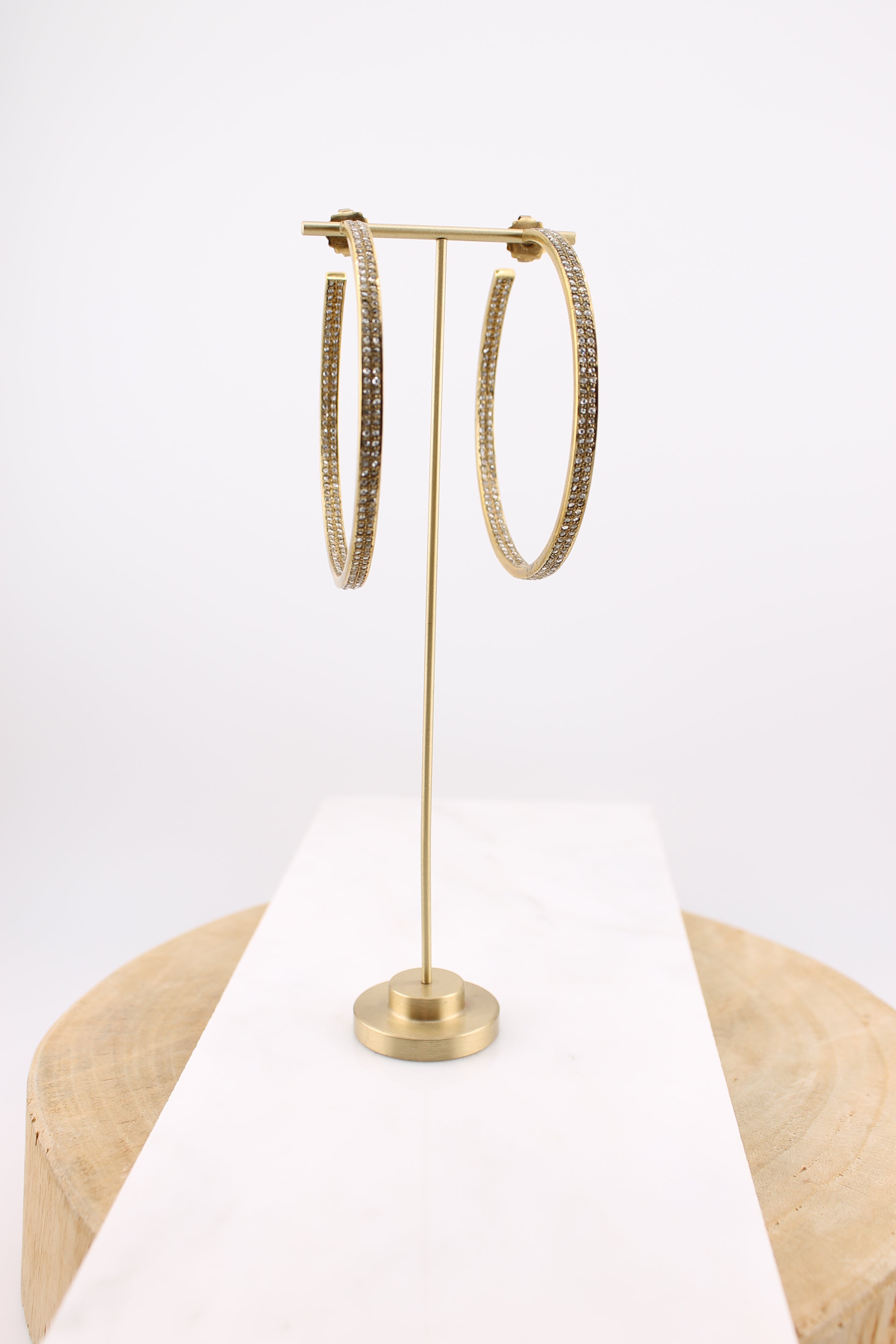 Large Double Row Brass & Diamond Hoops (yb2hlg)