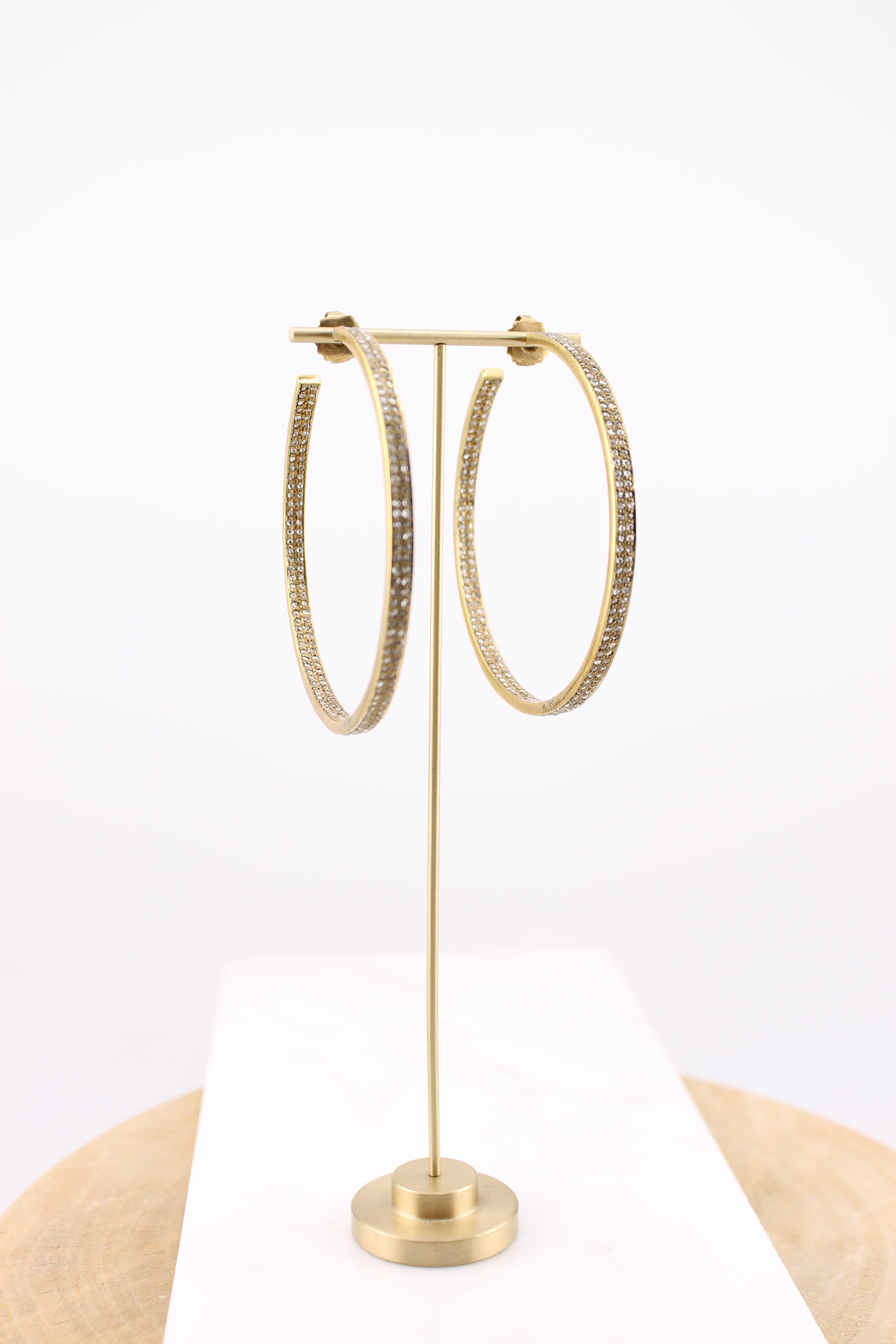 Large Double Row Brass & Diamond Hoops (yb2hlg)