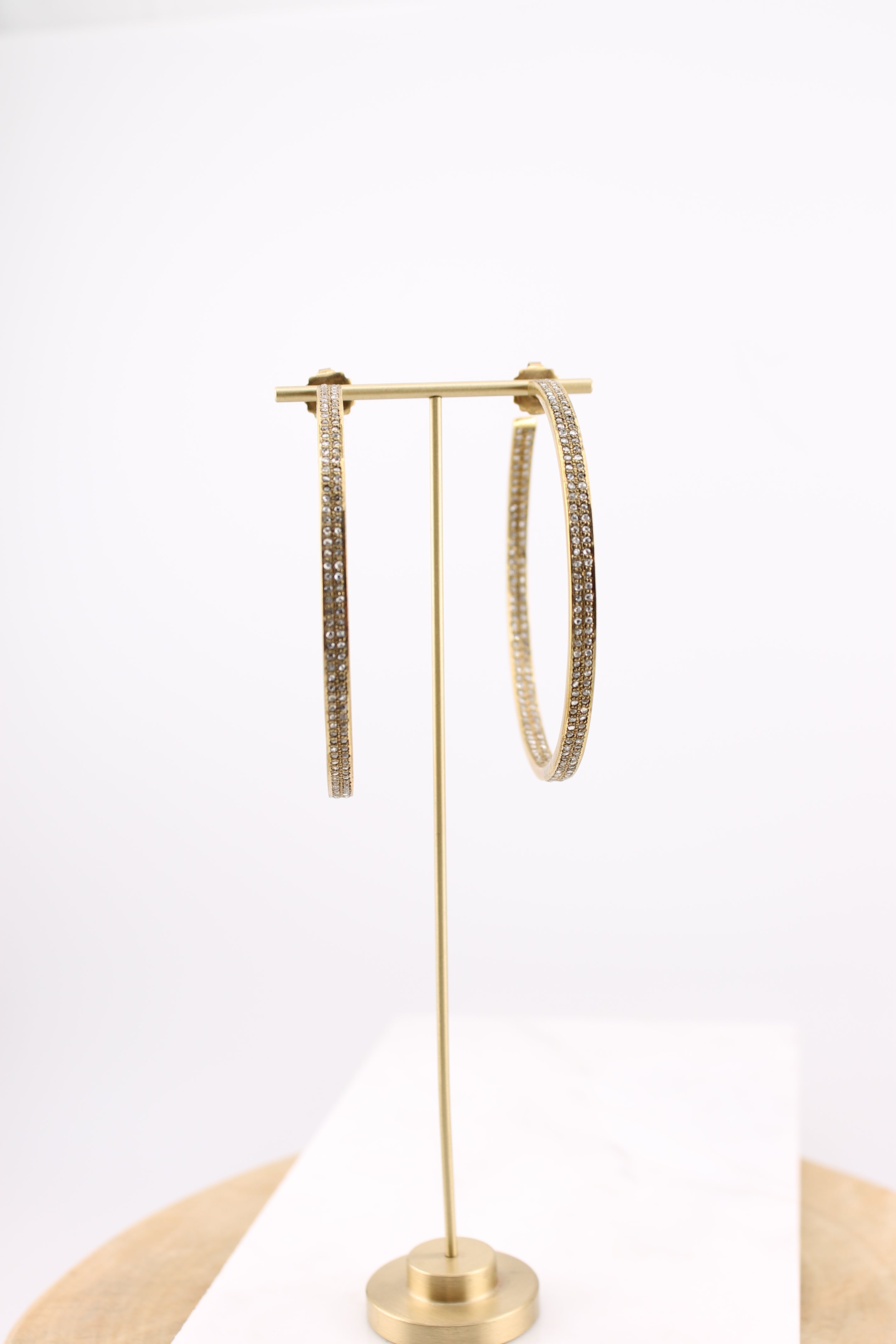 Large Double Row Brass & Diamond Hoops (yb2hlg)