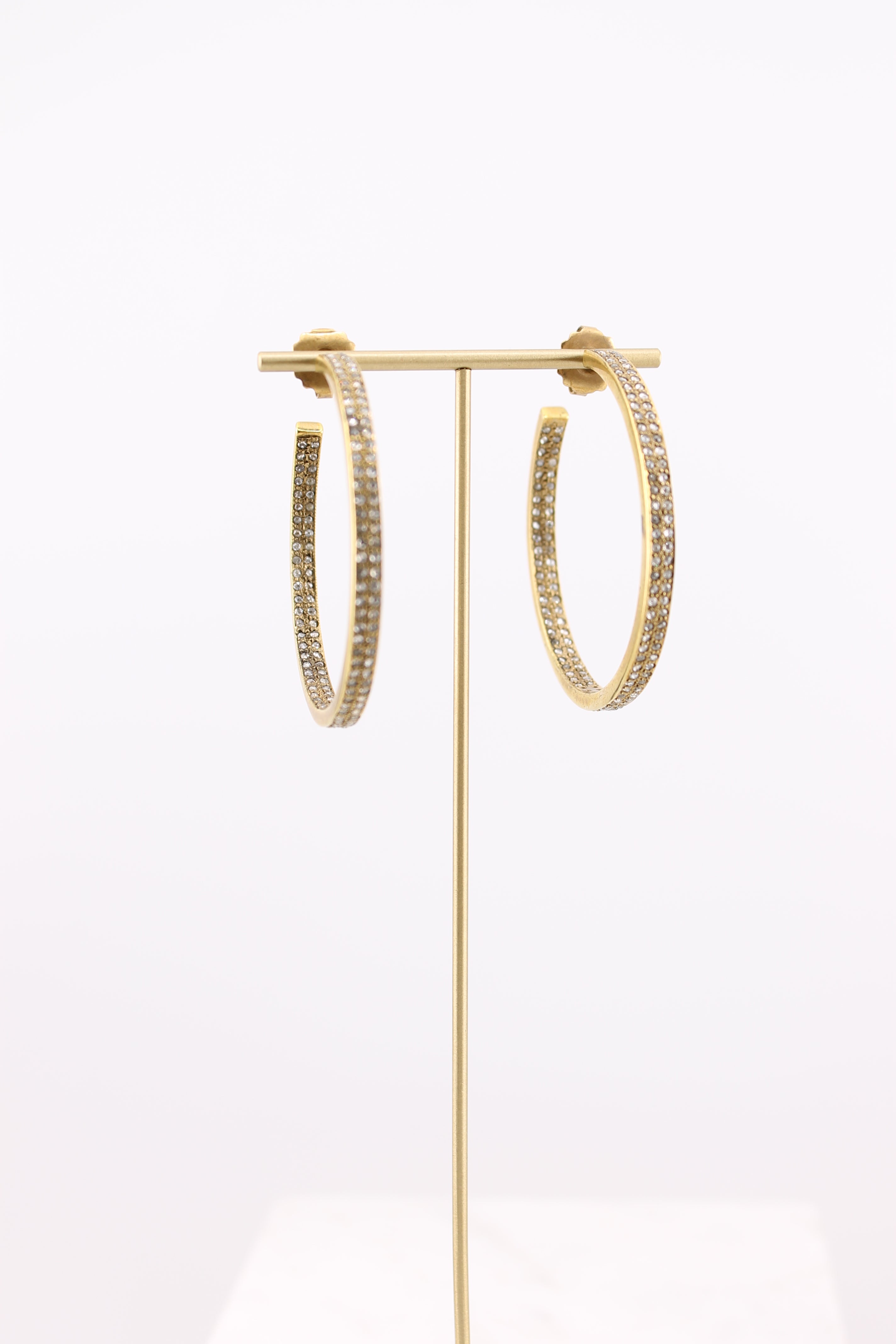 Medium Double Row Diamond & Brass Hoops (yb2hmed)