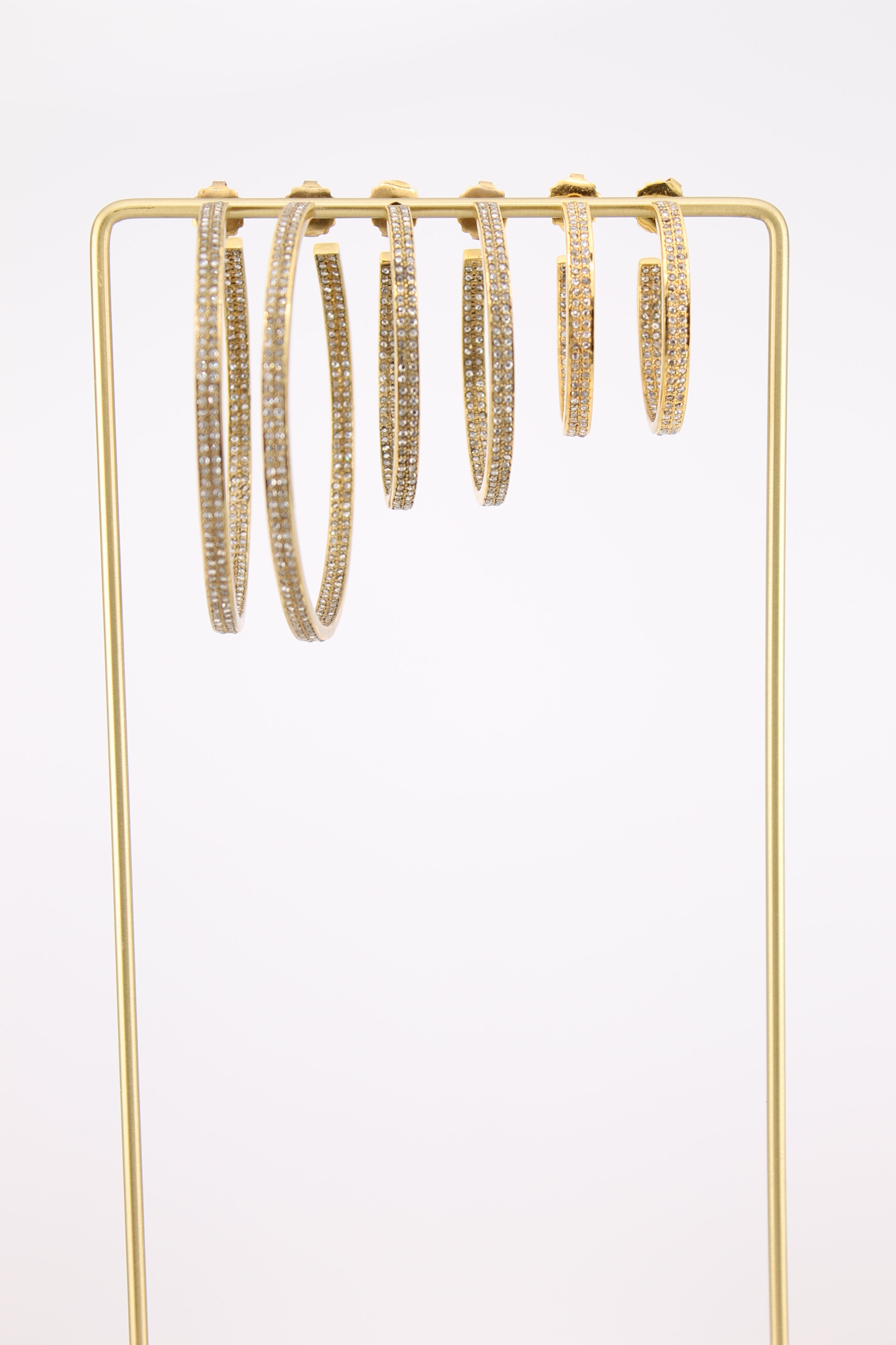 Large Double Row Brass & Diamond Hoops (yb2hlg)