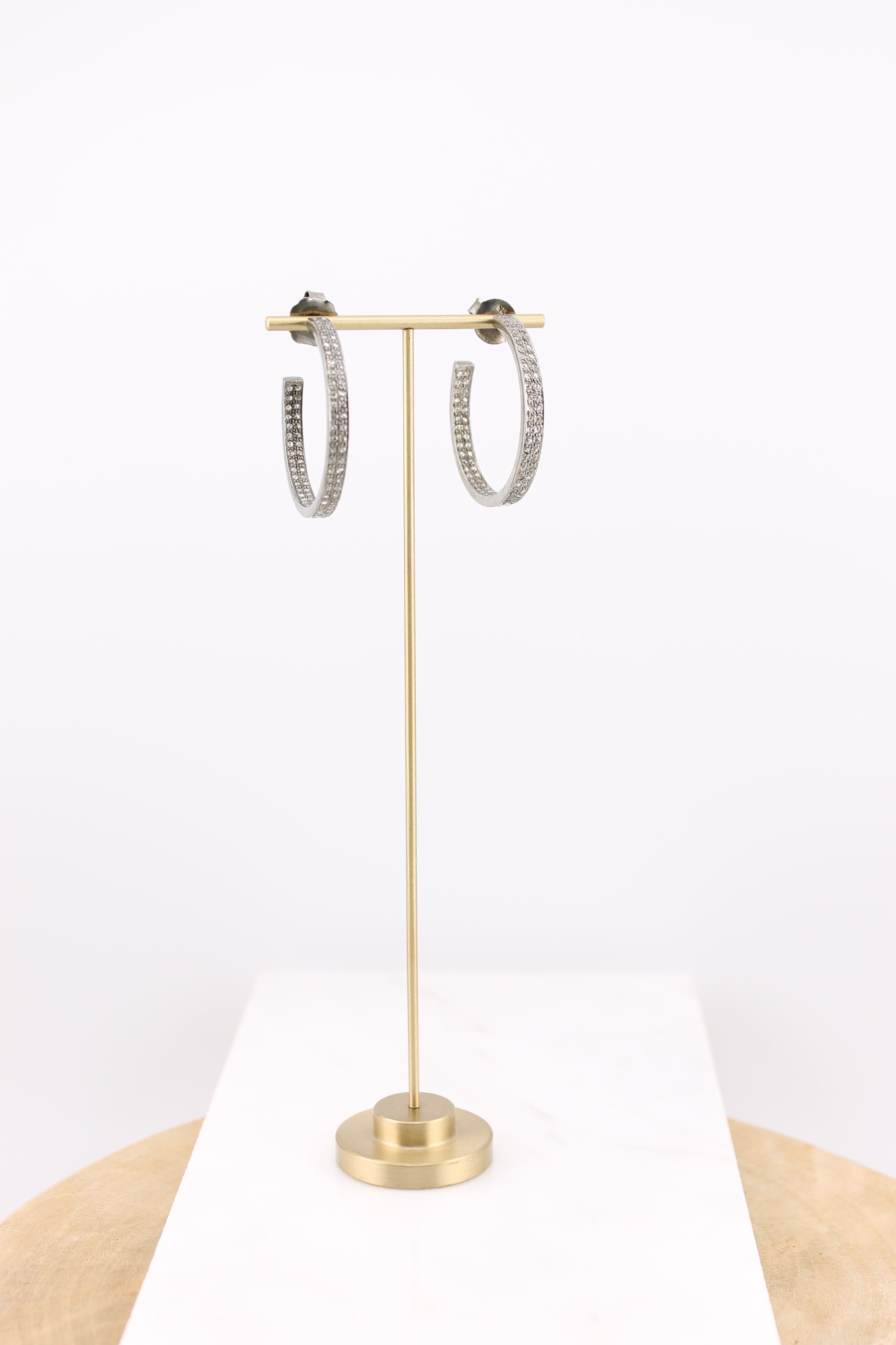 Small Double Row Diamond & Silver Hoops (ys2hsm)