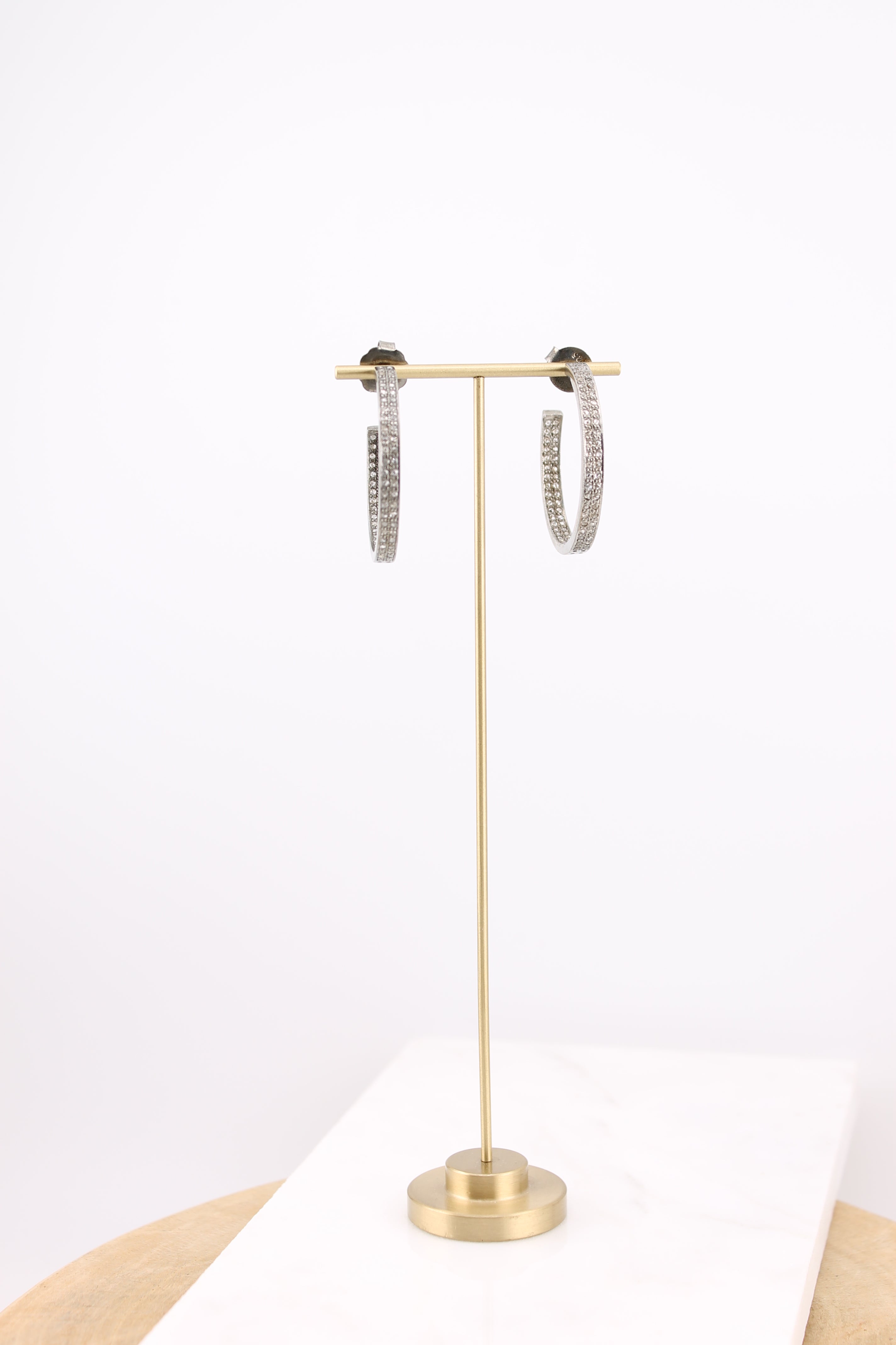 Small Double Row Diamond & Silver Hoops (ys2hsm)