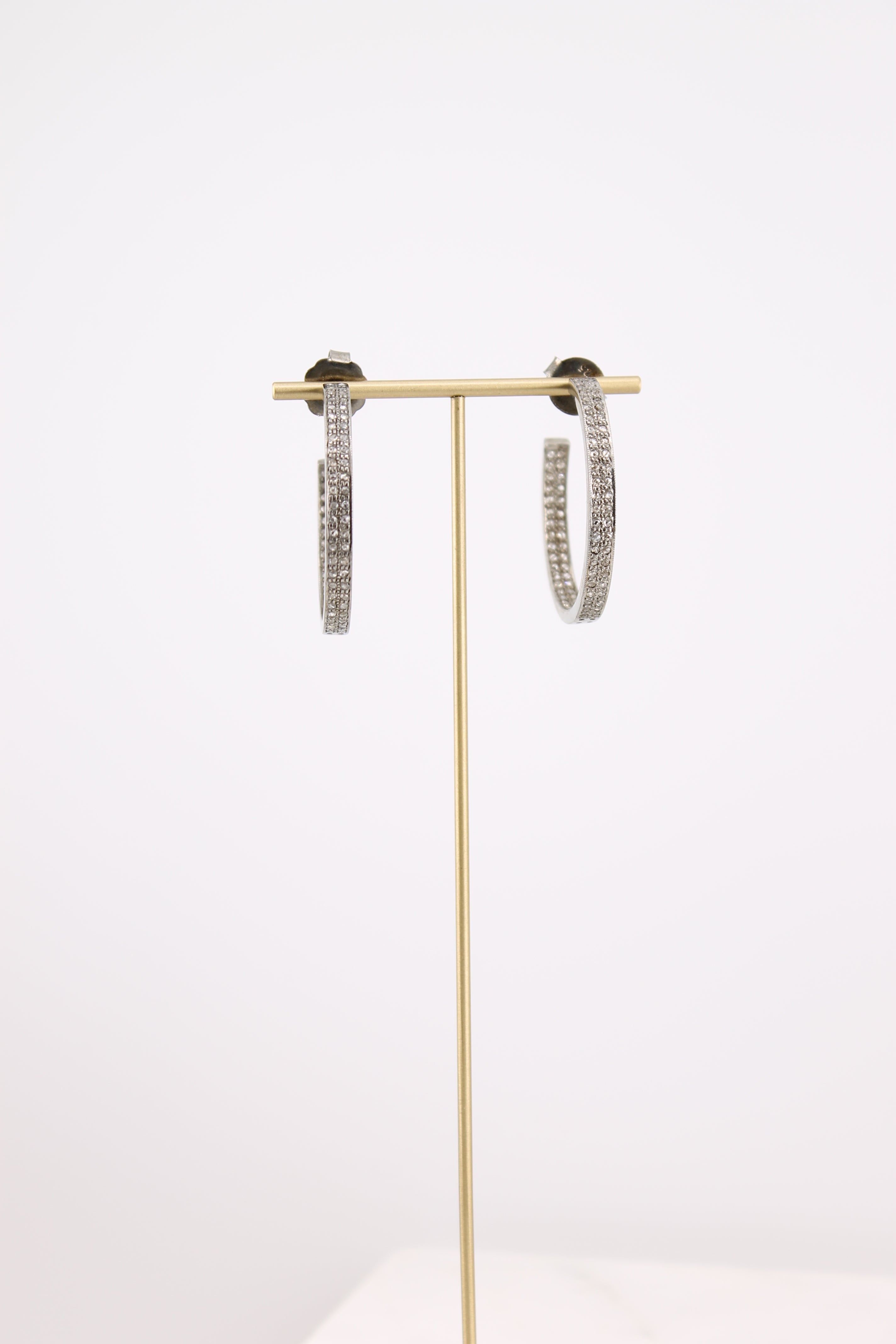 Small Double Row Diamond & Silver Hoops (ys2hsm)