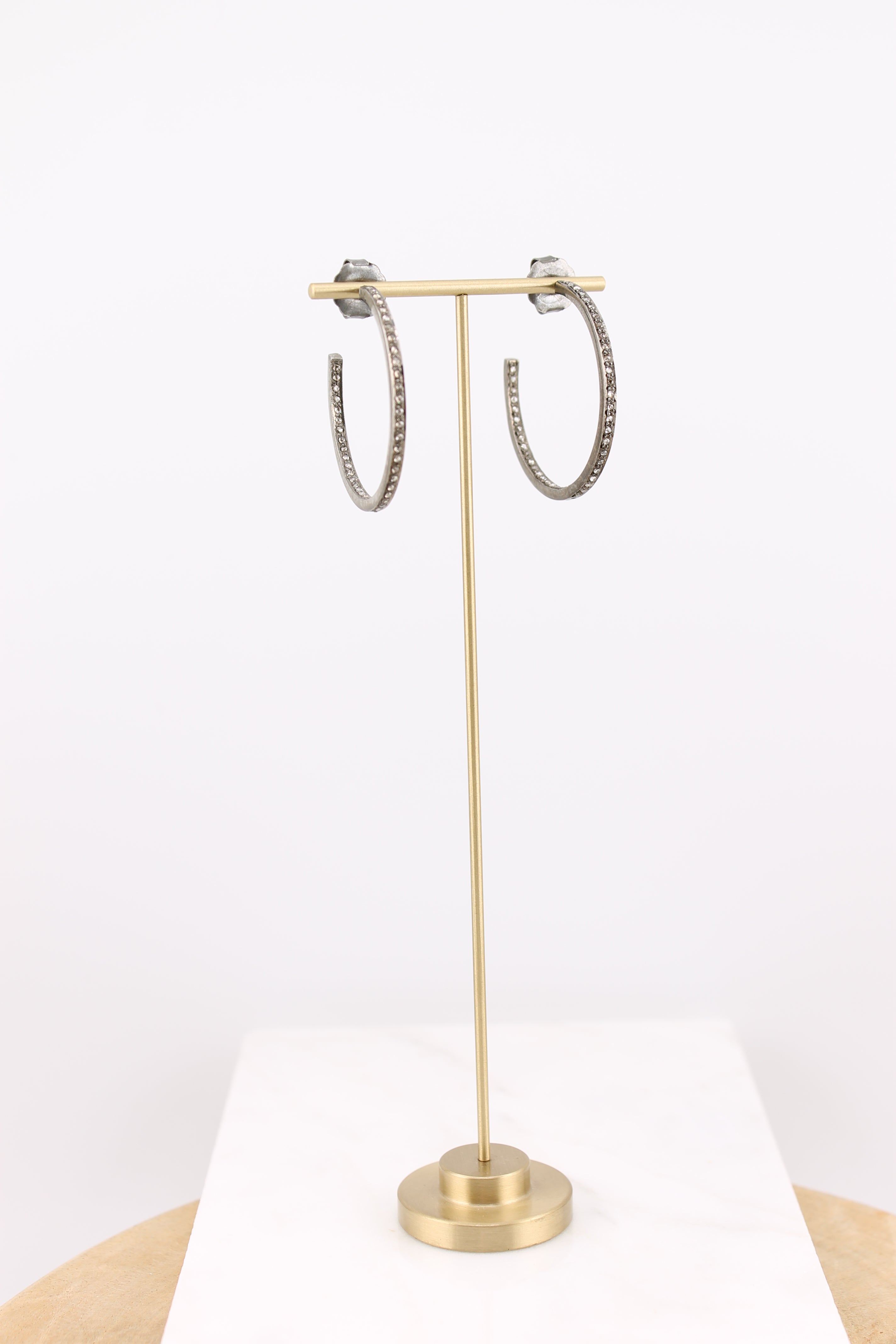 Small Single Row Diamond & Silver Hoops (ysshsm)