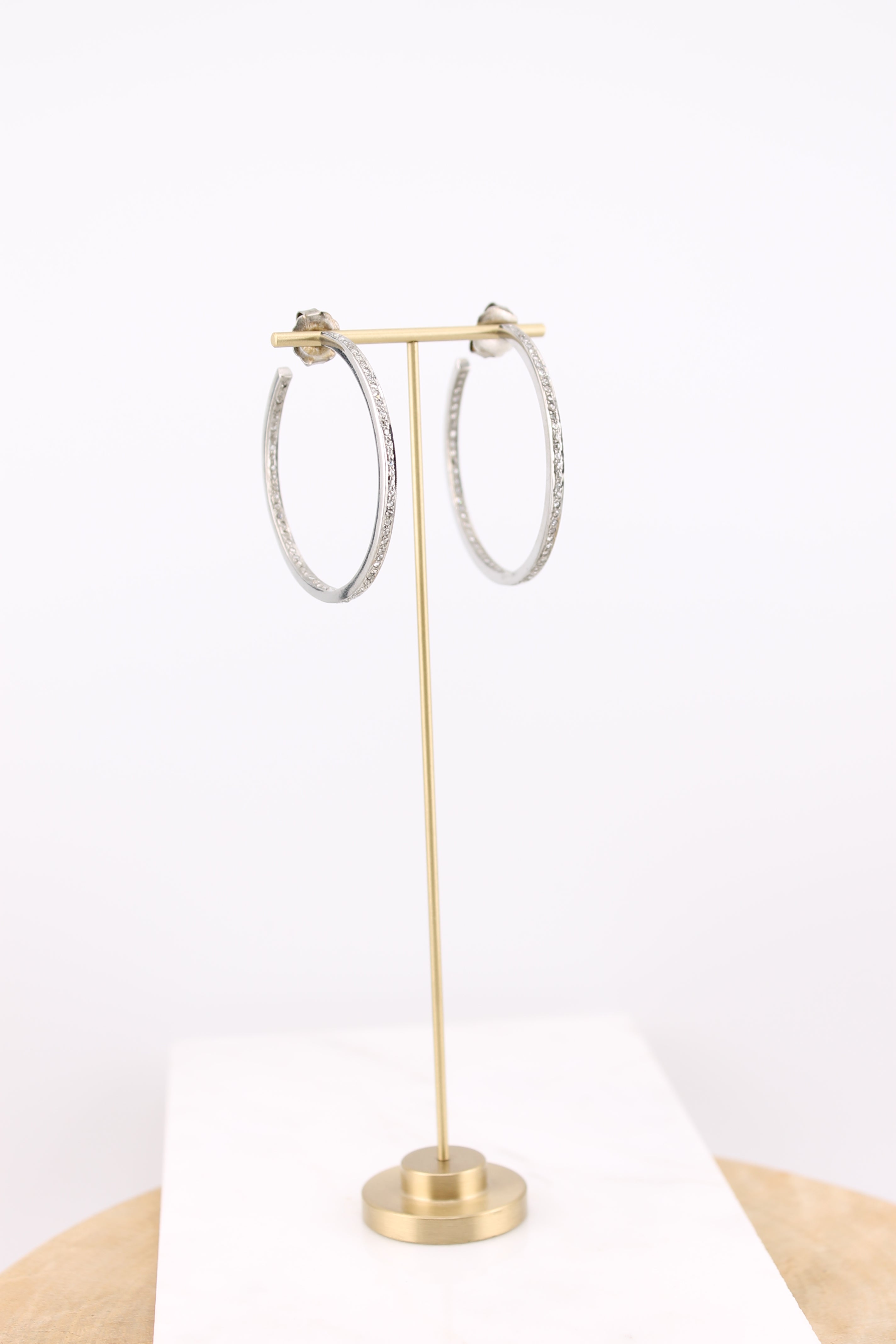 Large Single Row Diamond and Silver Hoops (ysshmed)