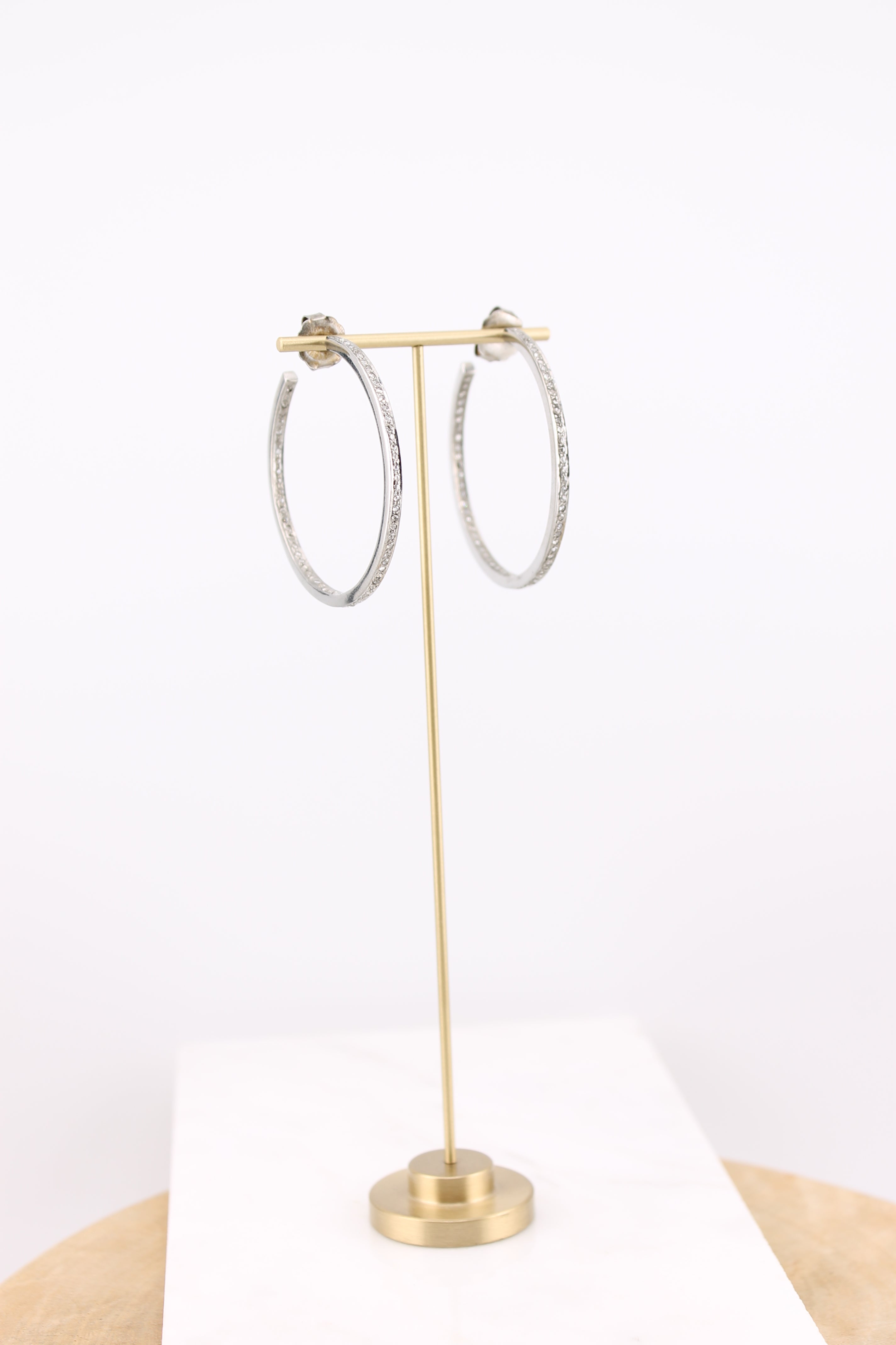 Large Single Row Diamond and Silver Hoops (ysshmed)