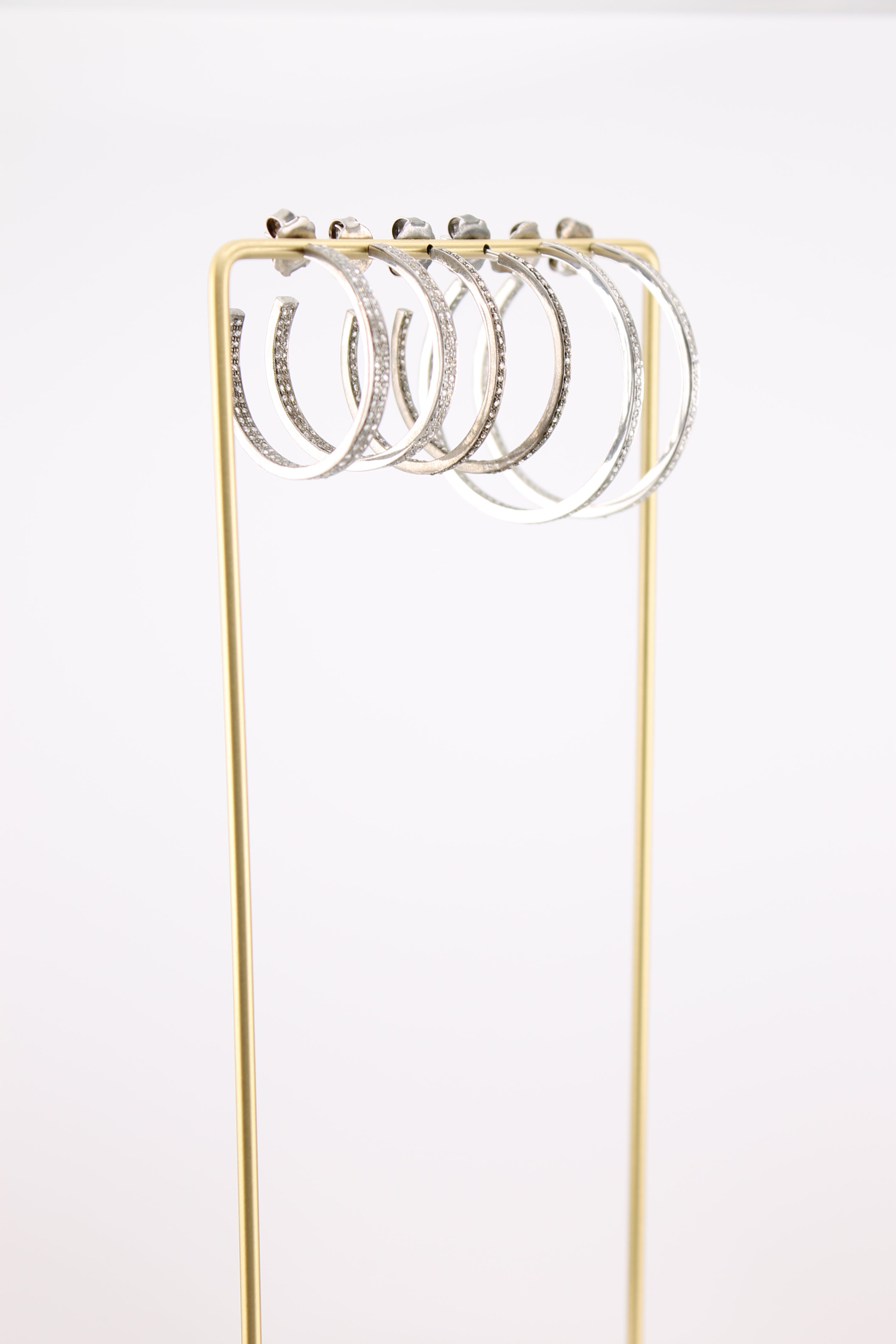 Small Double Row Diamond & Silver Hoops (ys2hsm)