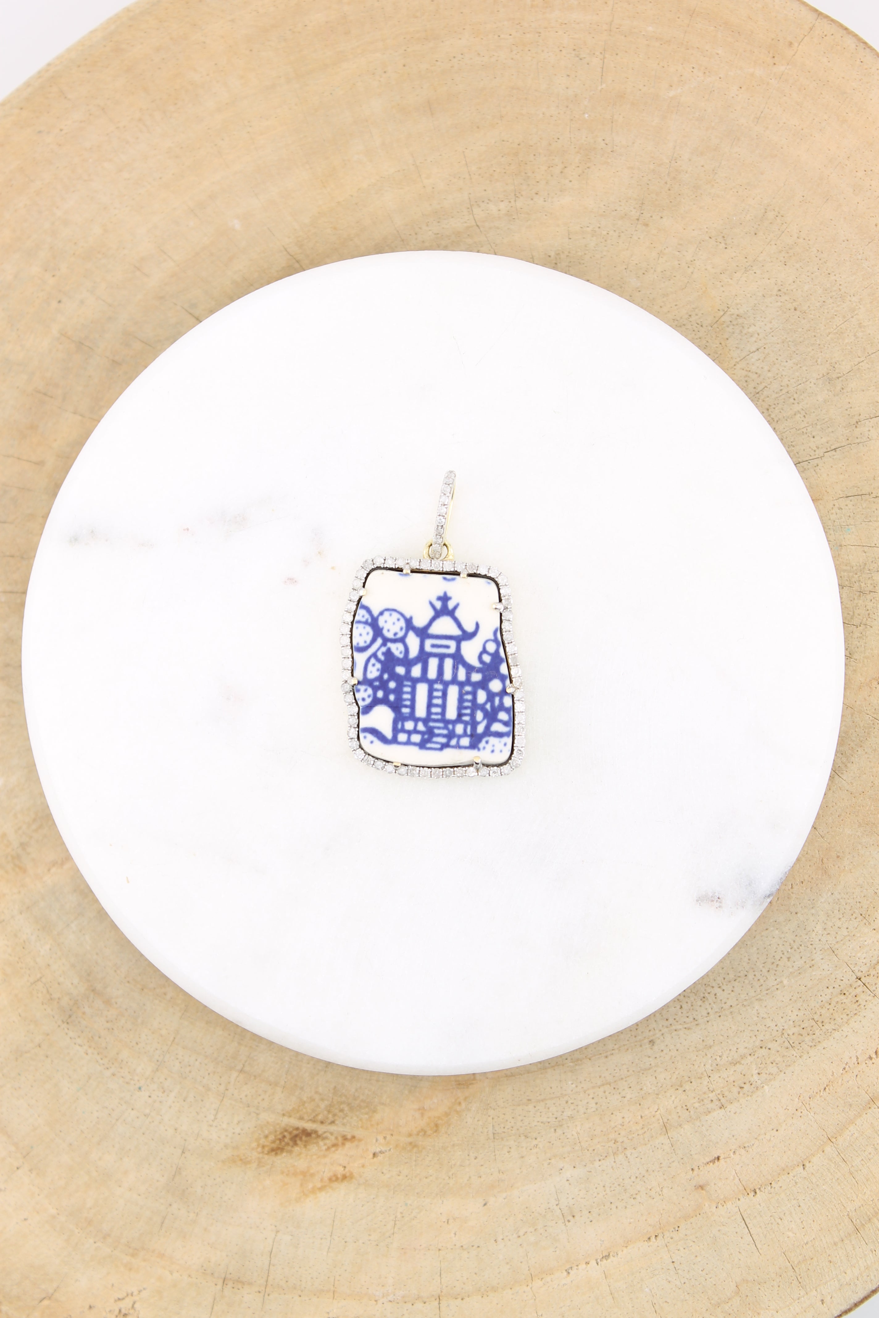 Bulgarian Porcelain  White/Blue Plate Pendant (y10962B)