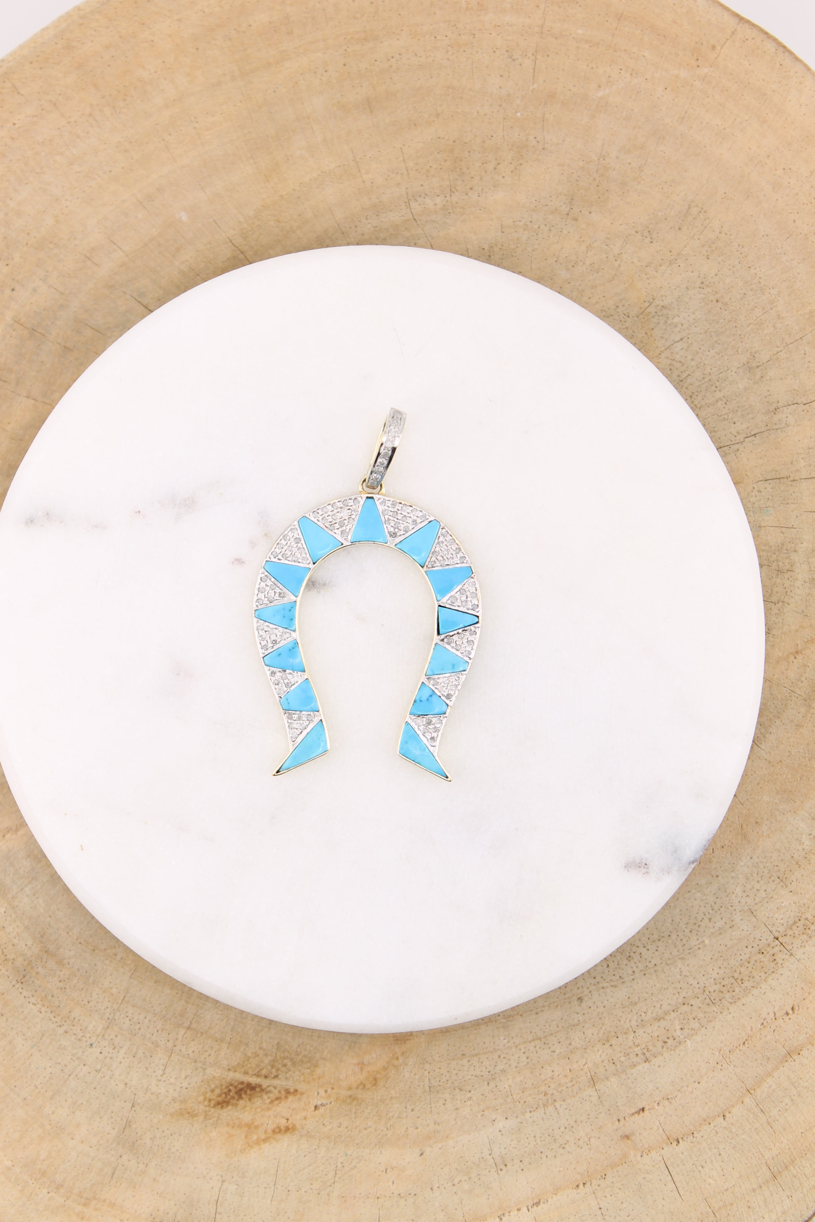 Medium Turquoise & Diamond Horseshoe Pendant (y10944B)