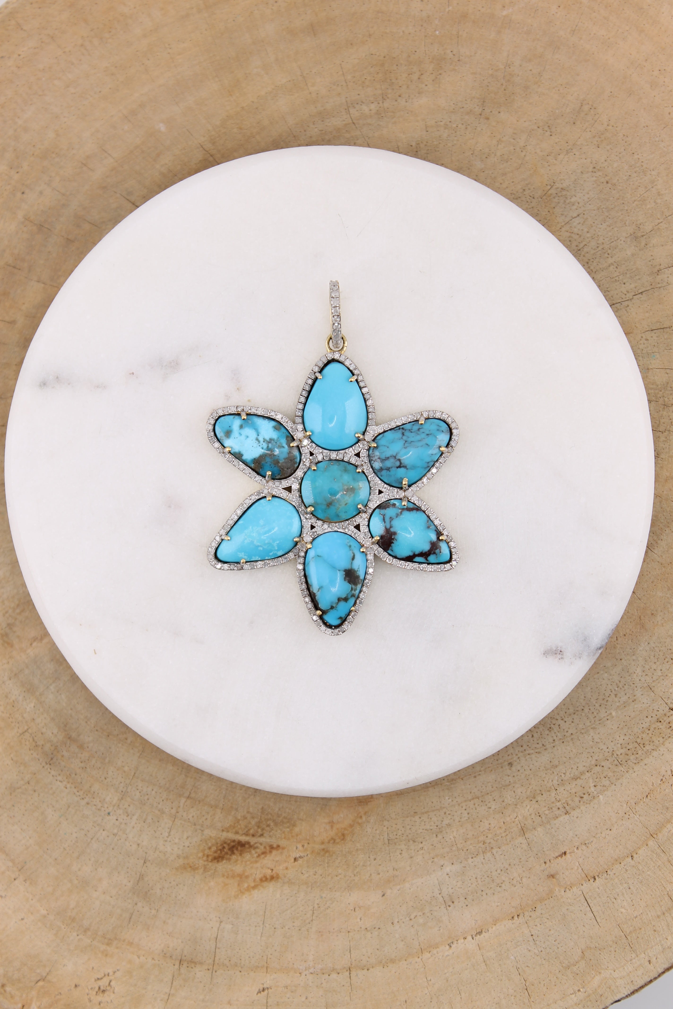 Turquoise 6 Petal Flower Pendant (y10942B)