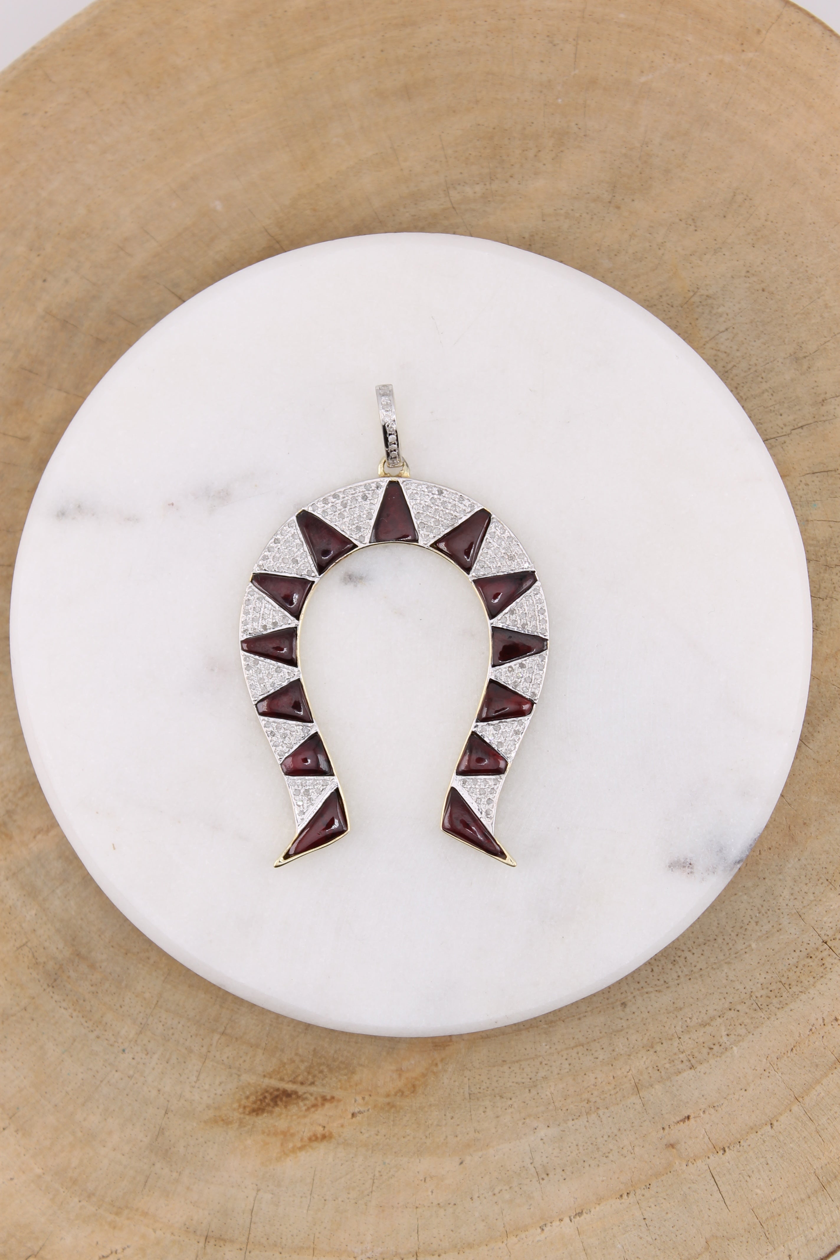 Large Garnet & Diamond Horseshoe Pendant (y10955B)