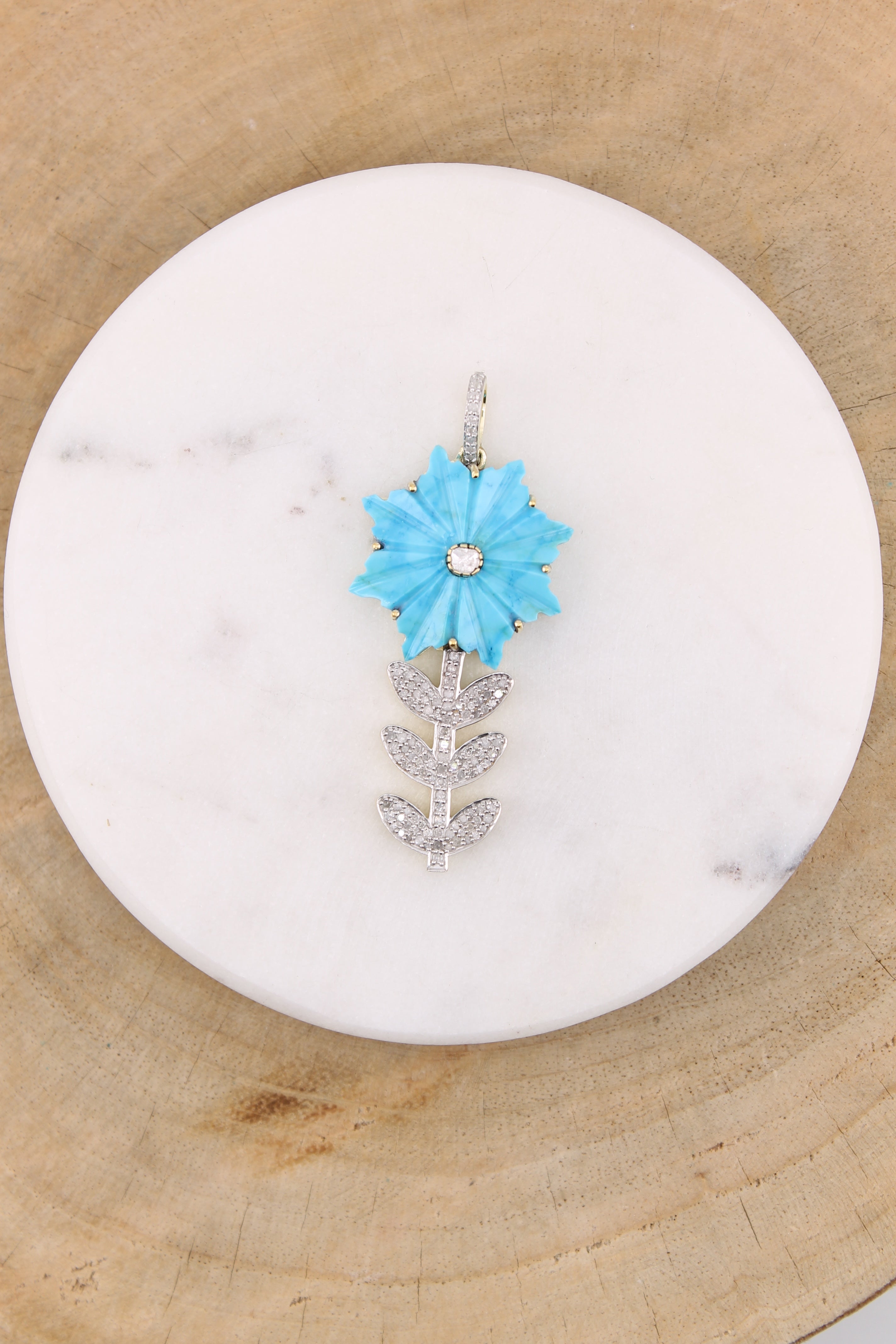 Turquoise Flower & Stem Pendant (y10943B)