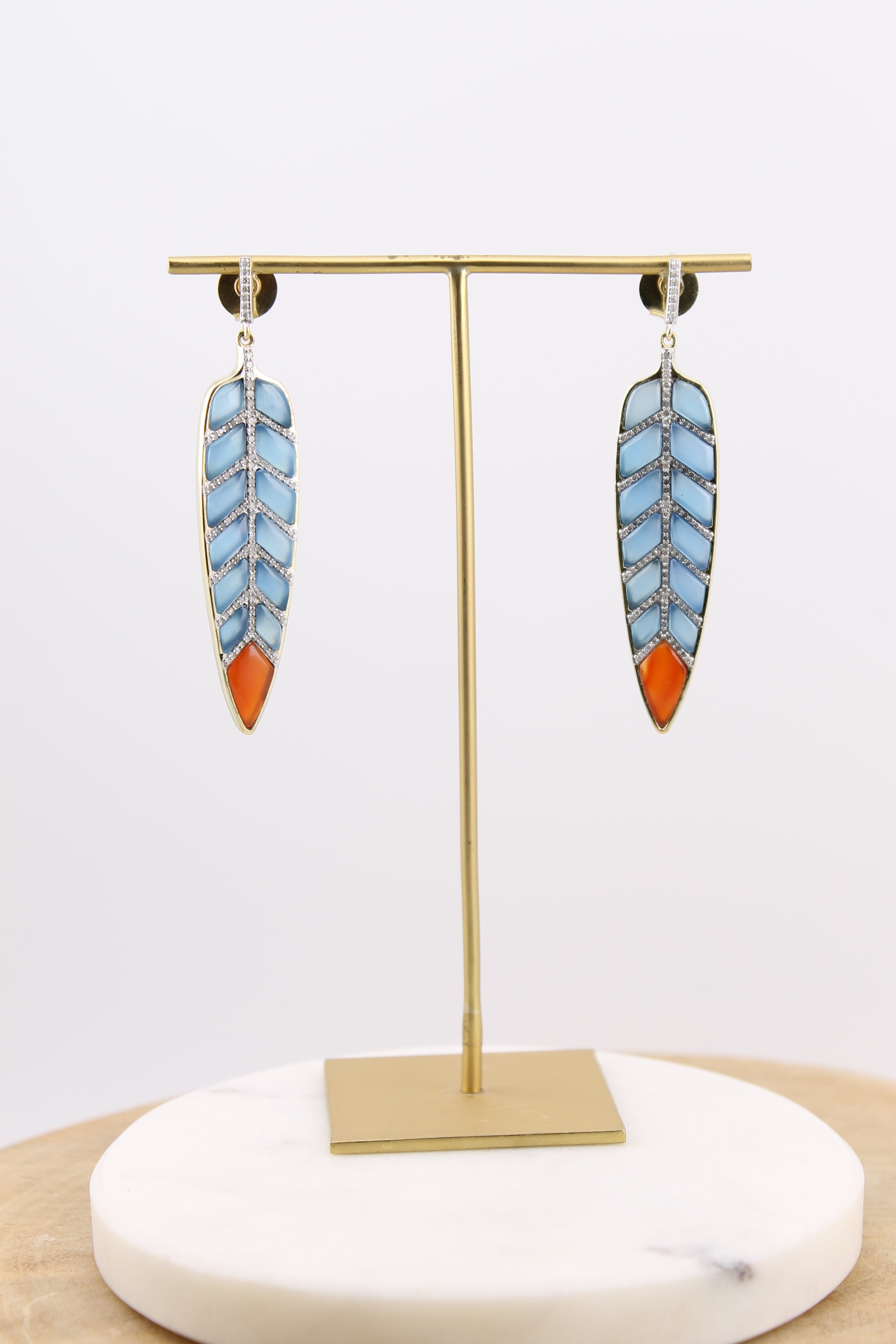 Carnelian & Chrysoprase Feather Earrings (y10956B)