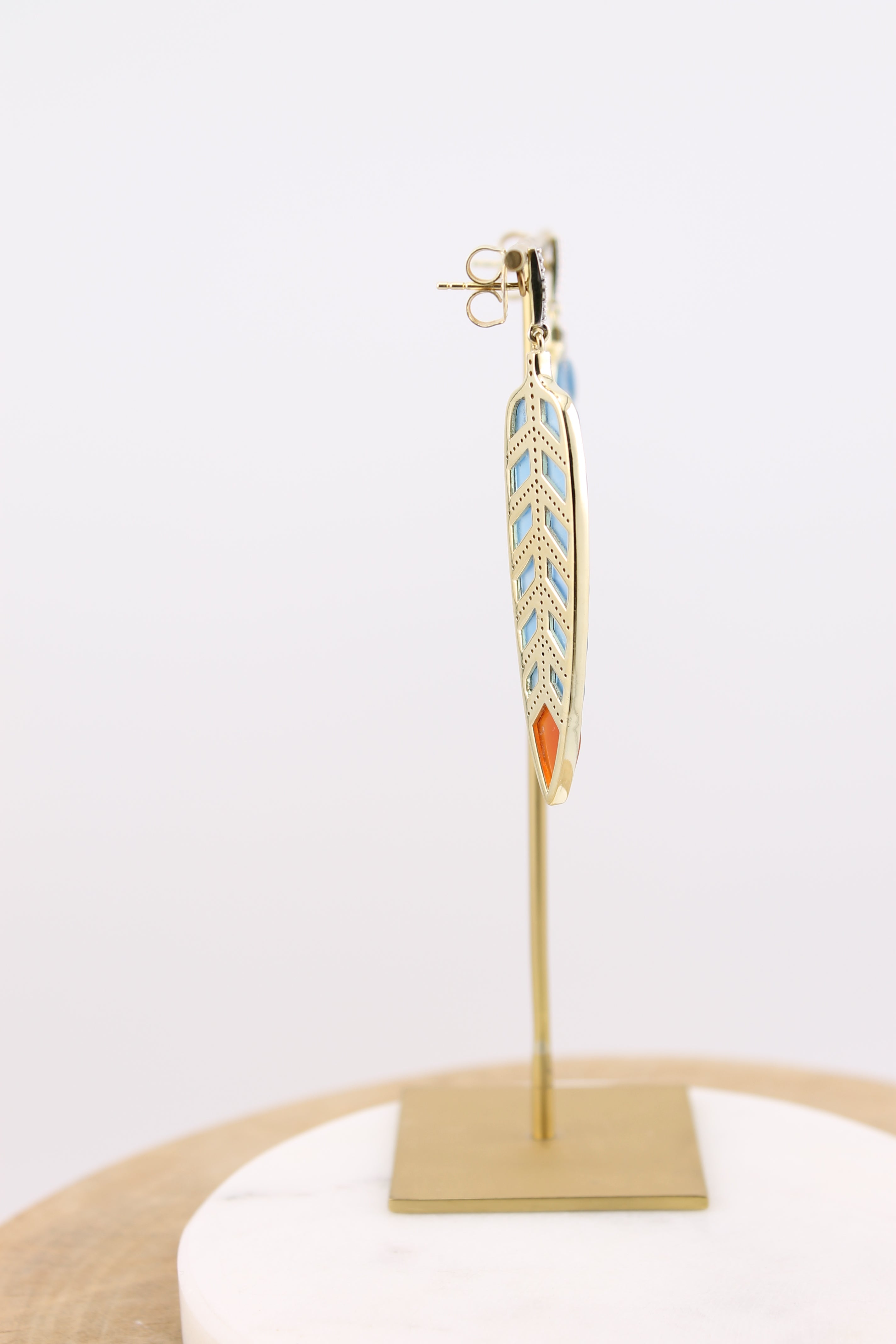 Carnelian & Chrysoprase Feather Earrings (y10956B)